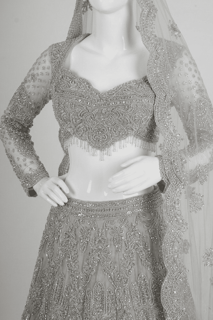 Dazzling Silver-Grey Embroidered Lehenga Choli with Dupatta