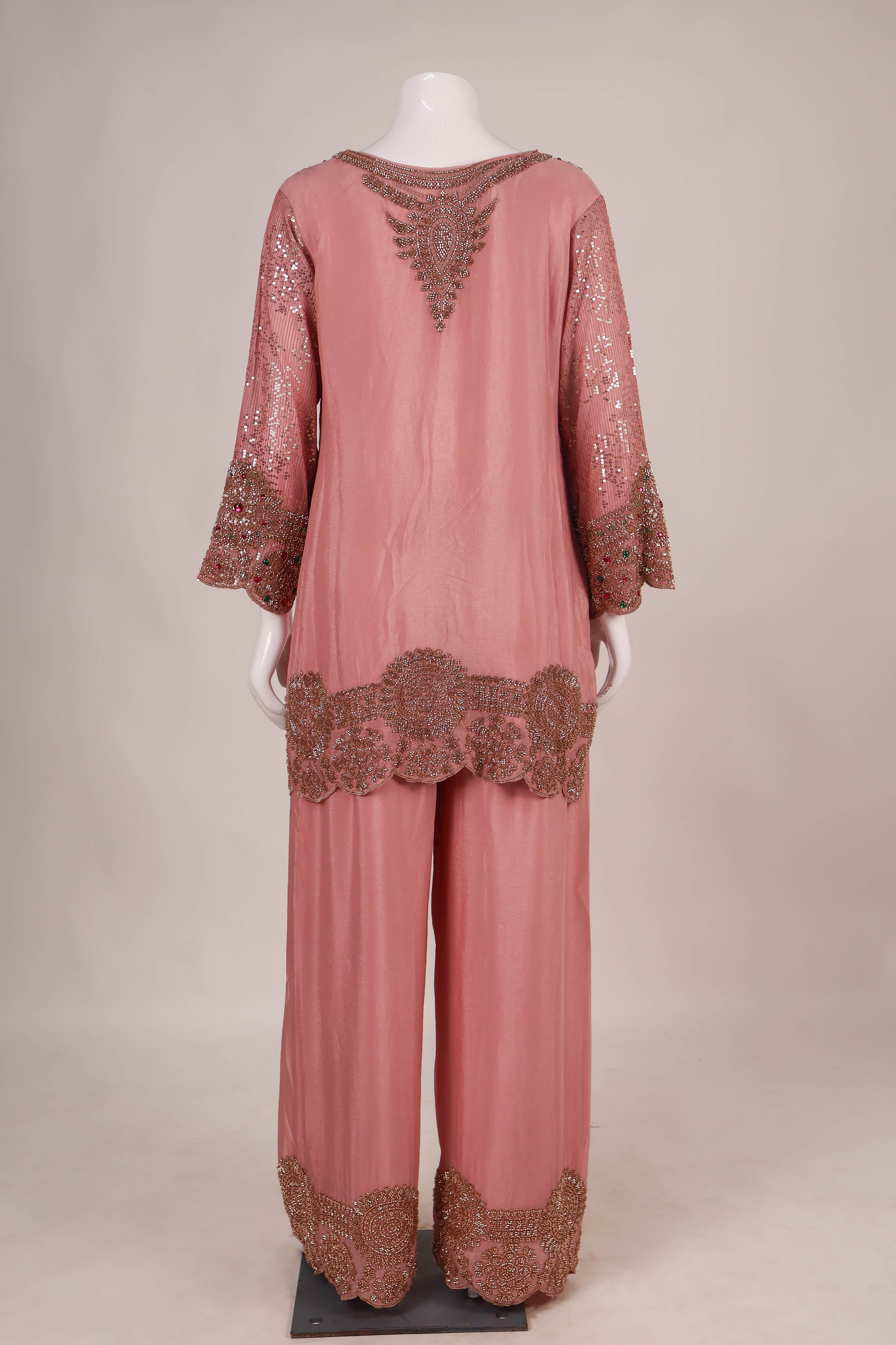 Dusty Rose Heavily Embellished Palazzo Set