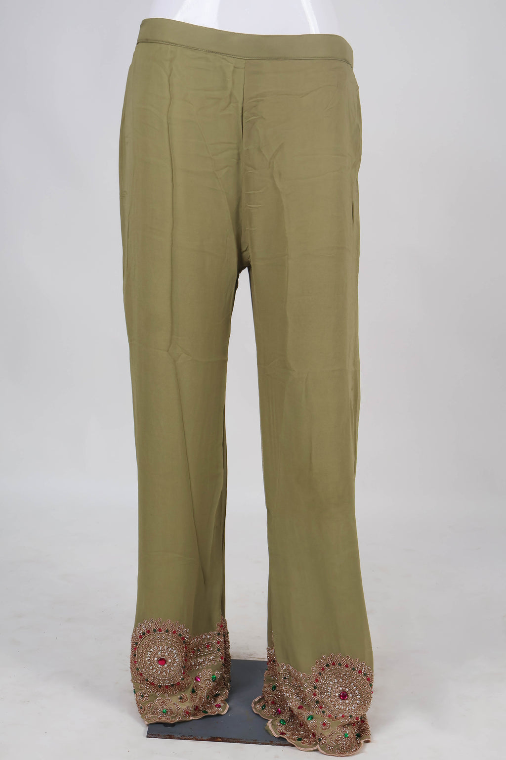 Olive Green Heavily Embellished Palazzo Set