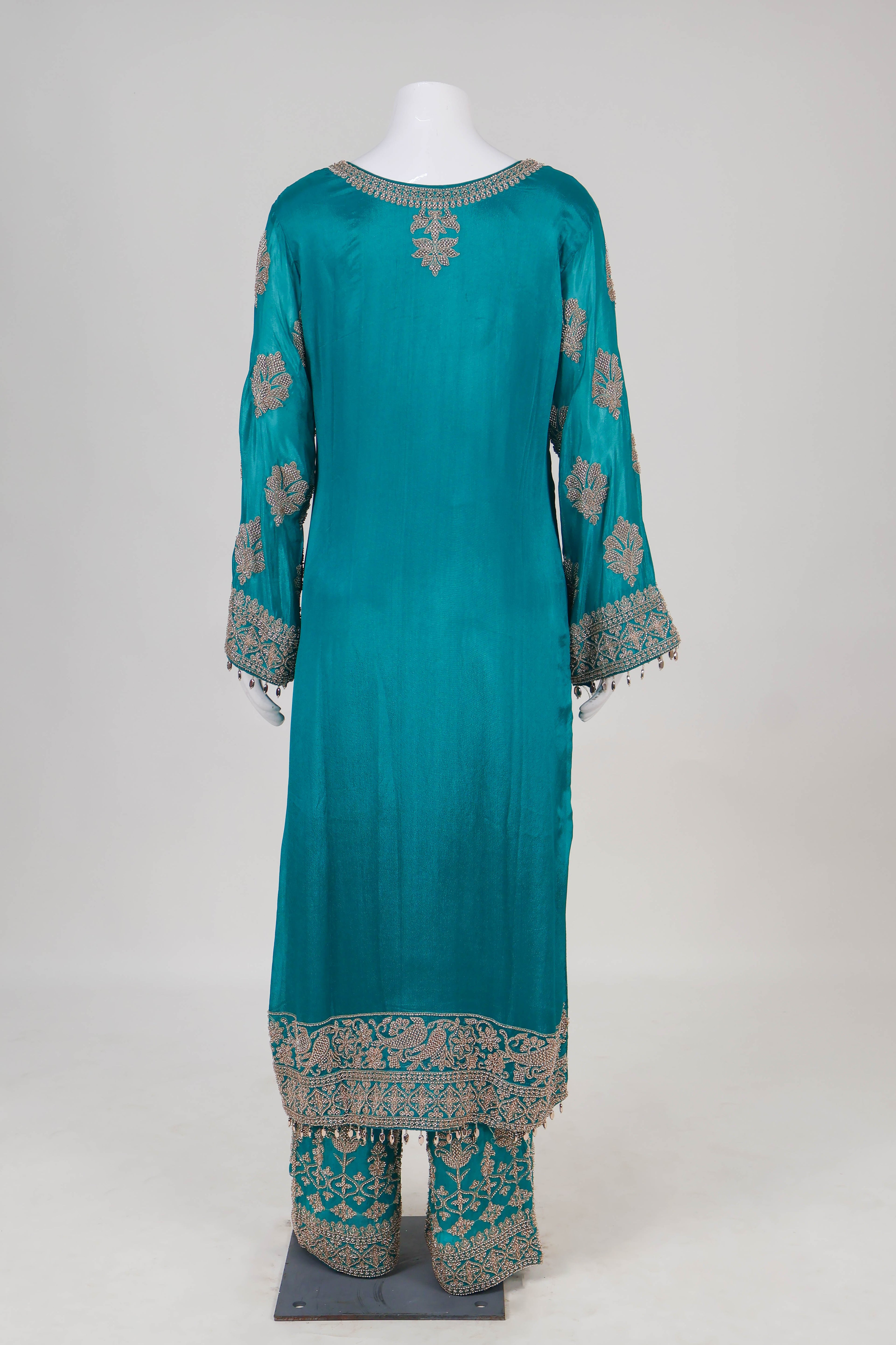 Teal Embroidered Silk Salwar Suit Set