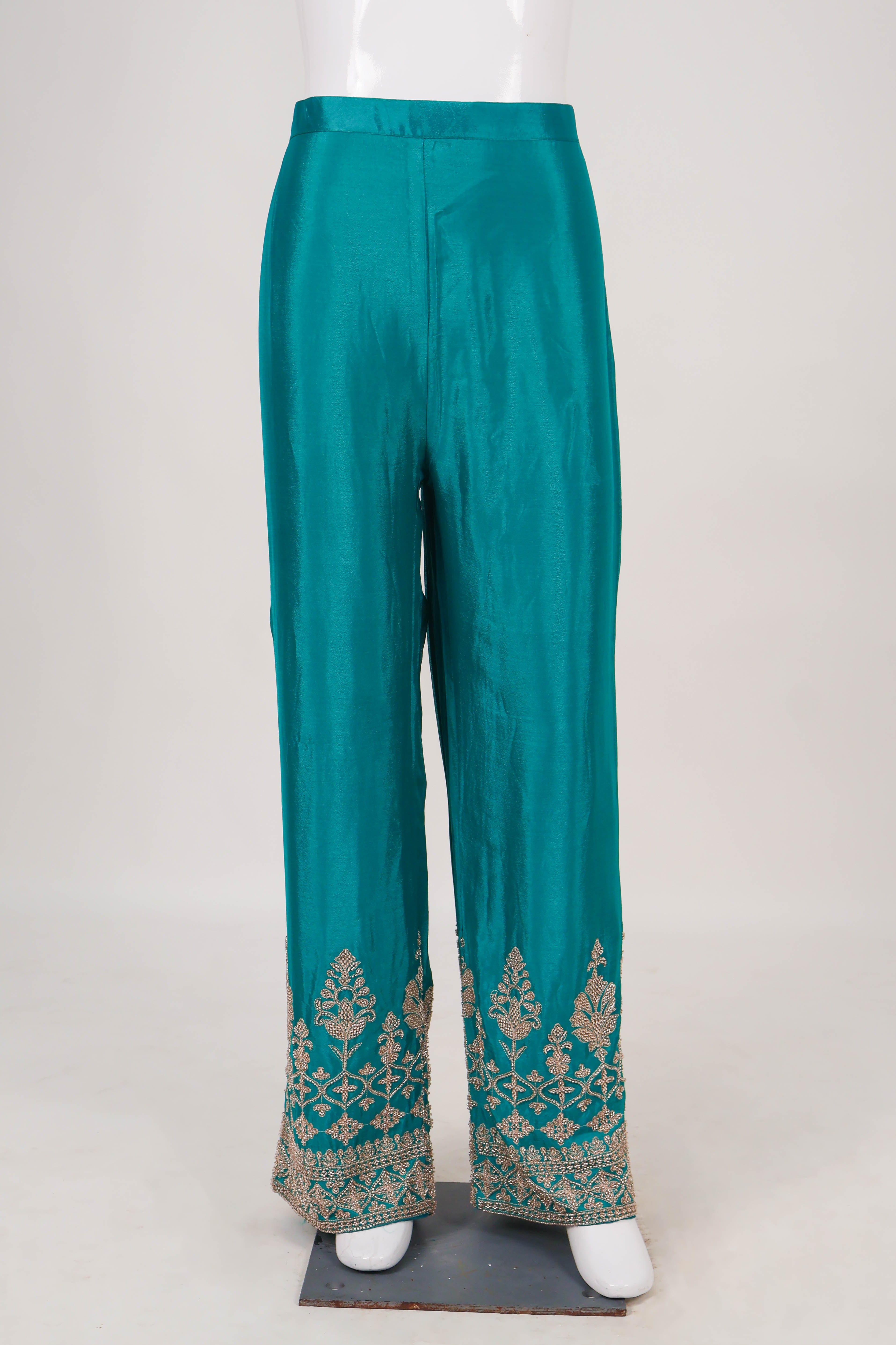 Teal Embroidered Silk Salwar Suit Set