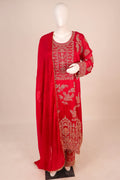 Red Embroidered Silk Salwar Suit Set