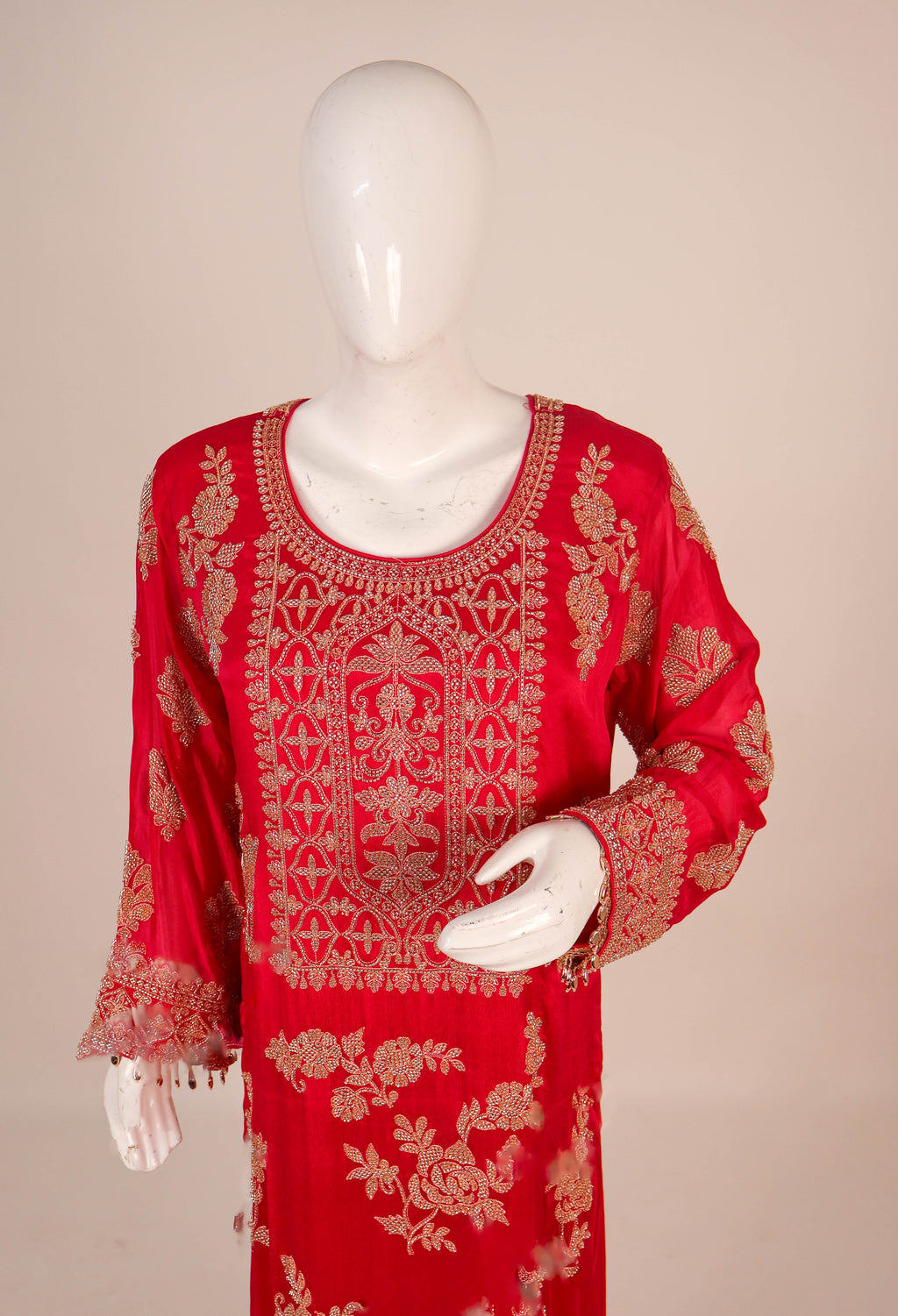 Red Embroidered Silk Salwar Suit Set