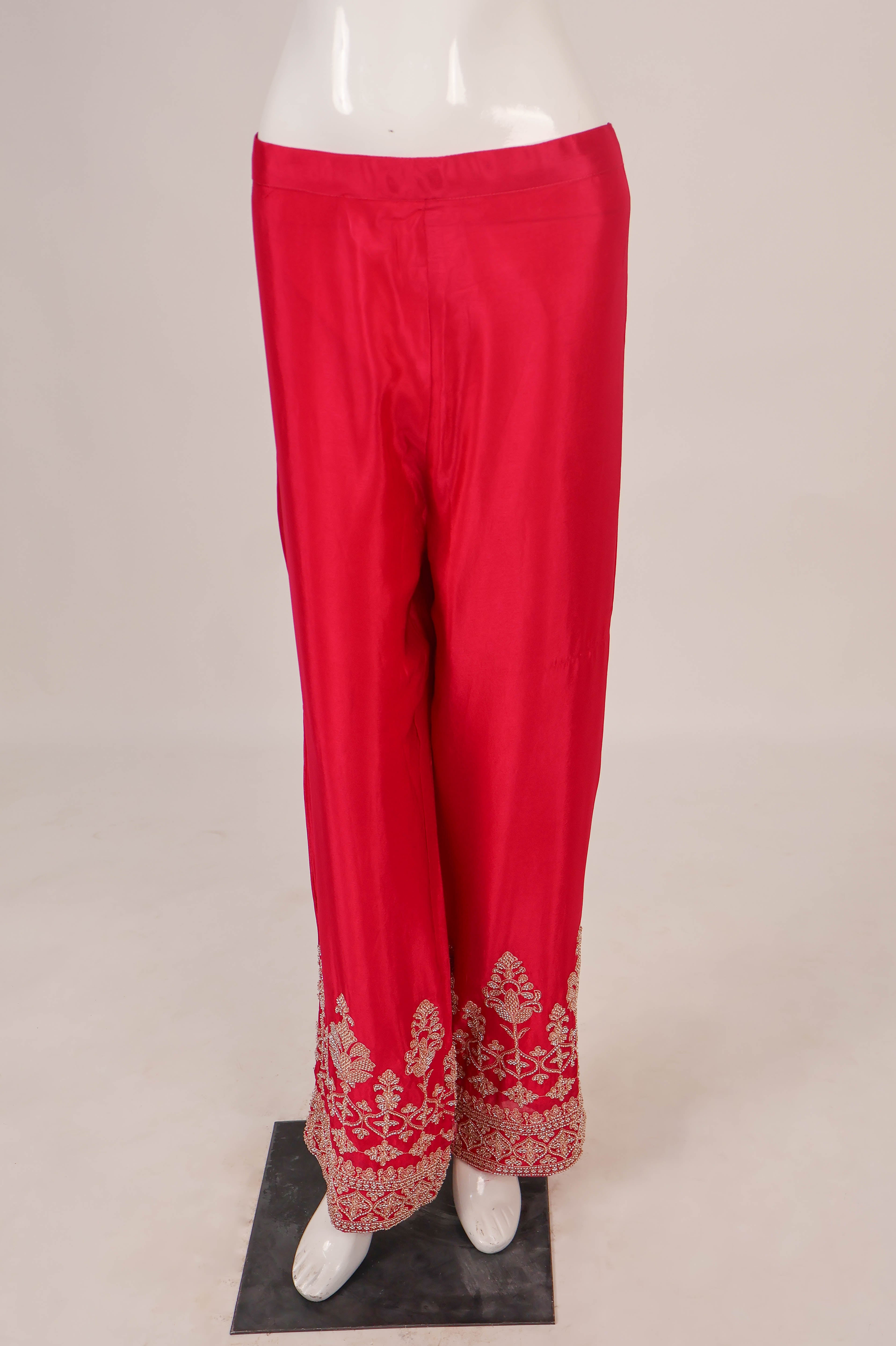 Red Embroidered Silk Salwar Suit Set
