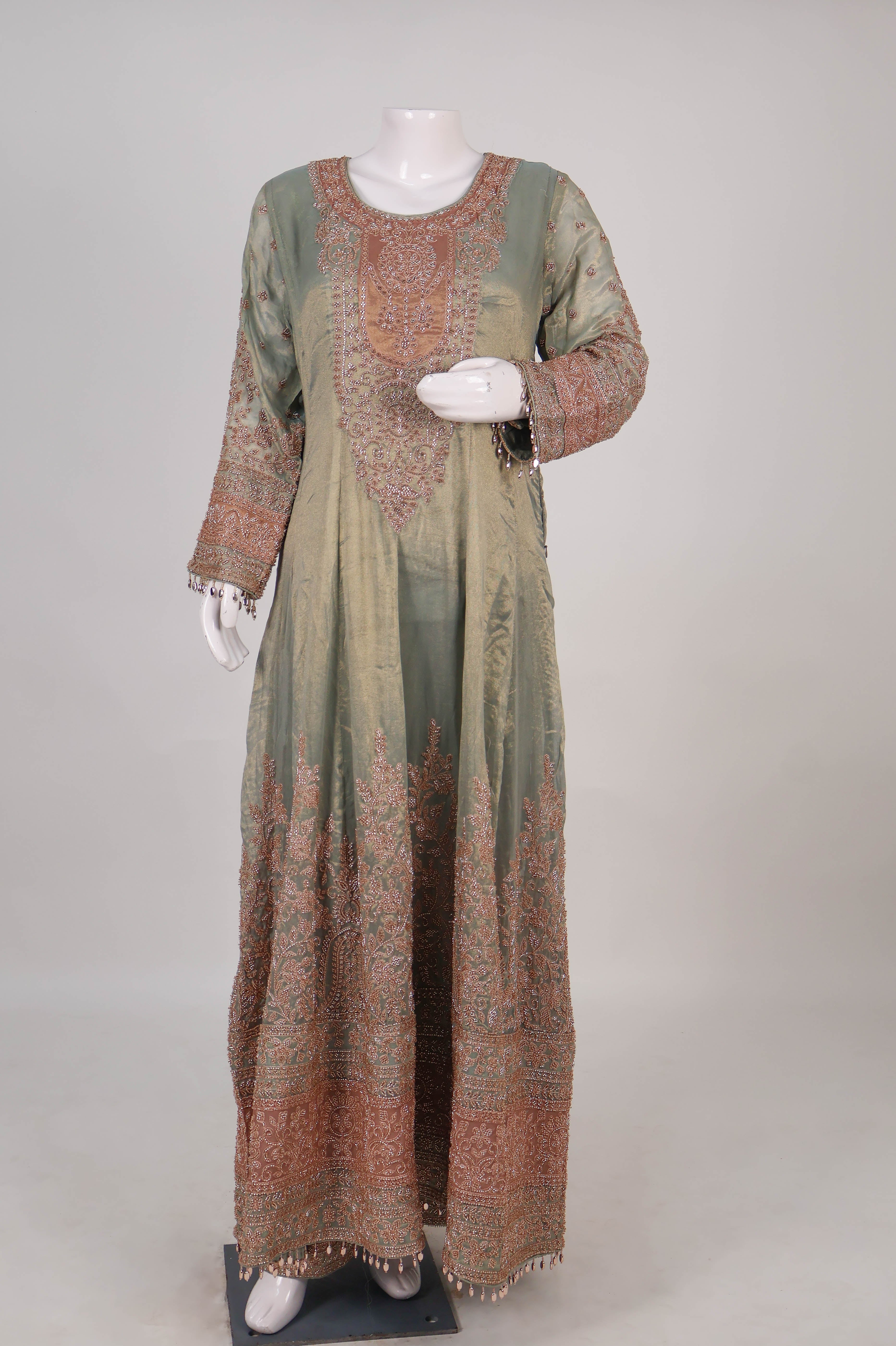 Elegant Sage Green & Rose Gold Hand-Embroidered Anarkali Set