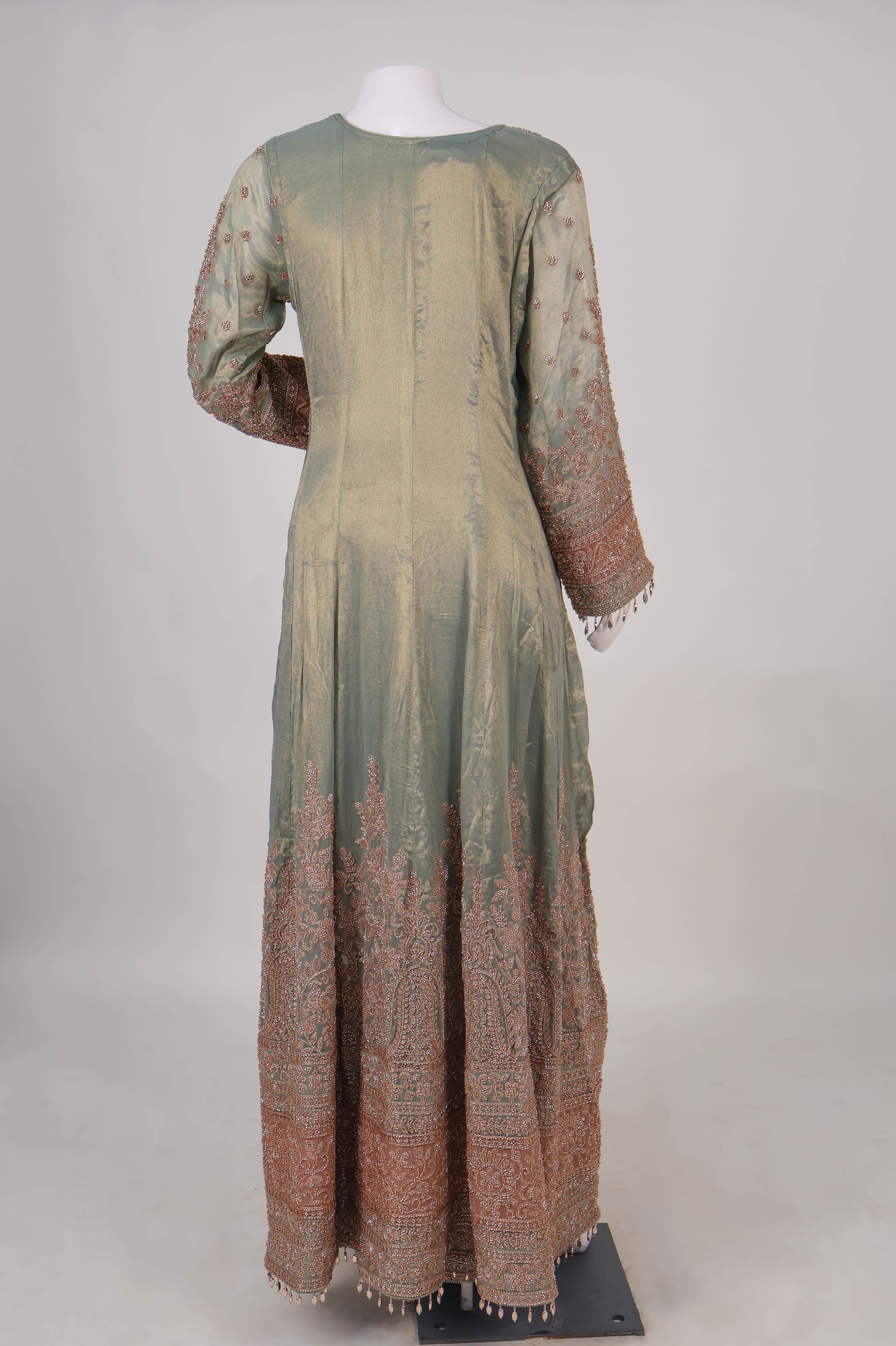 Elegant Sage Green & Rose Gold Hand-Embroidered Anarkali Set
