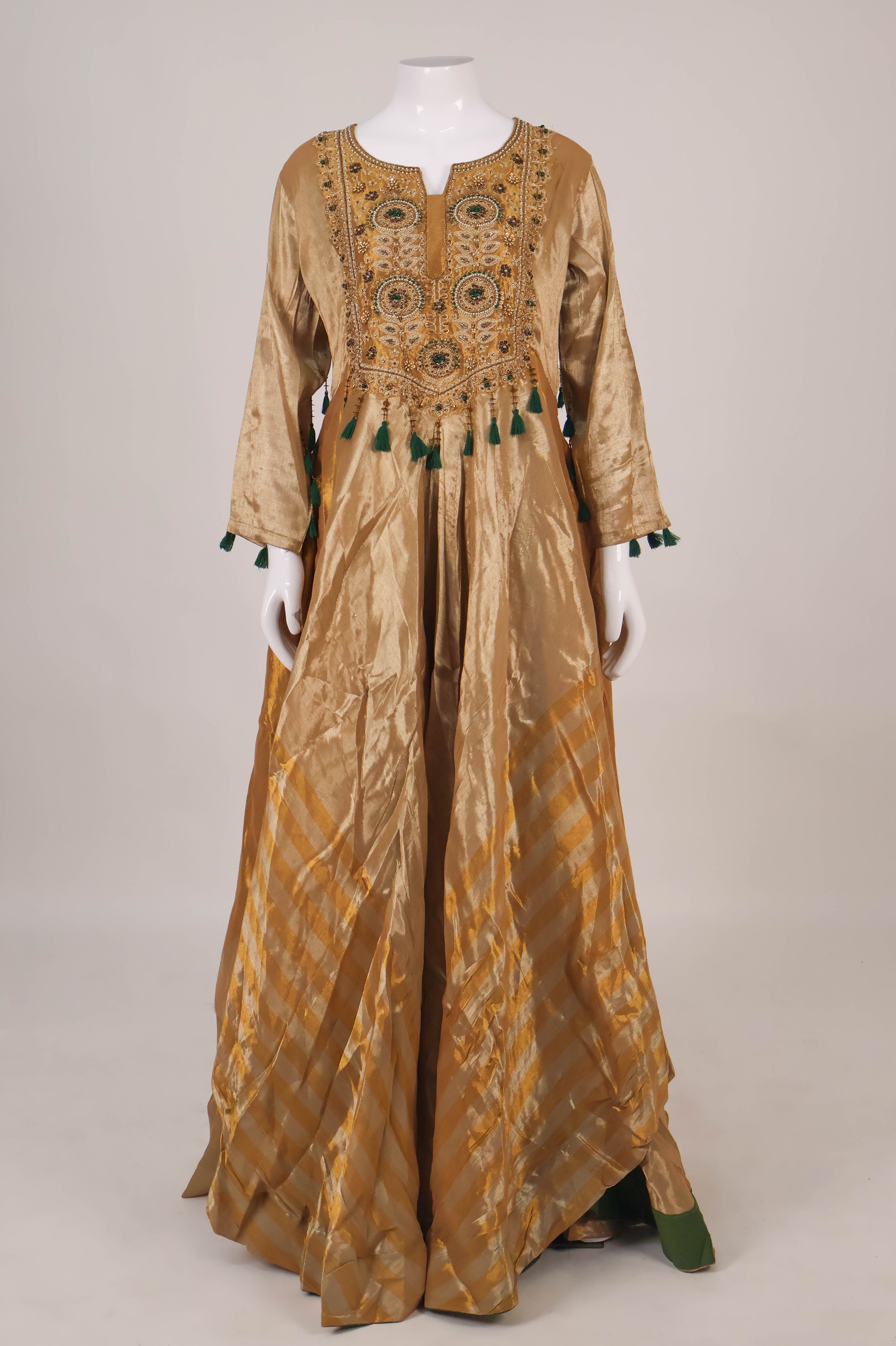 Gold & Emerald Green Hand-Embroidered Anarkali Set