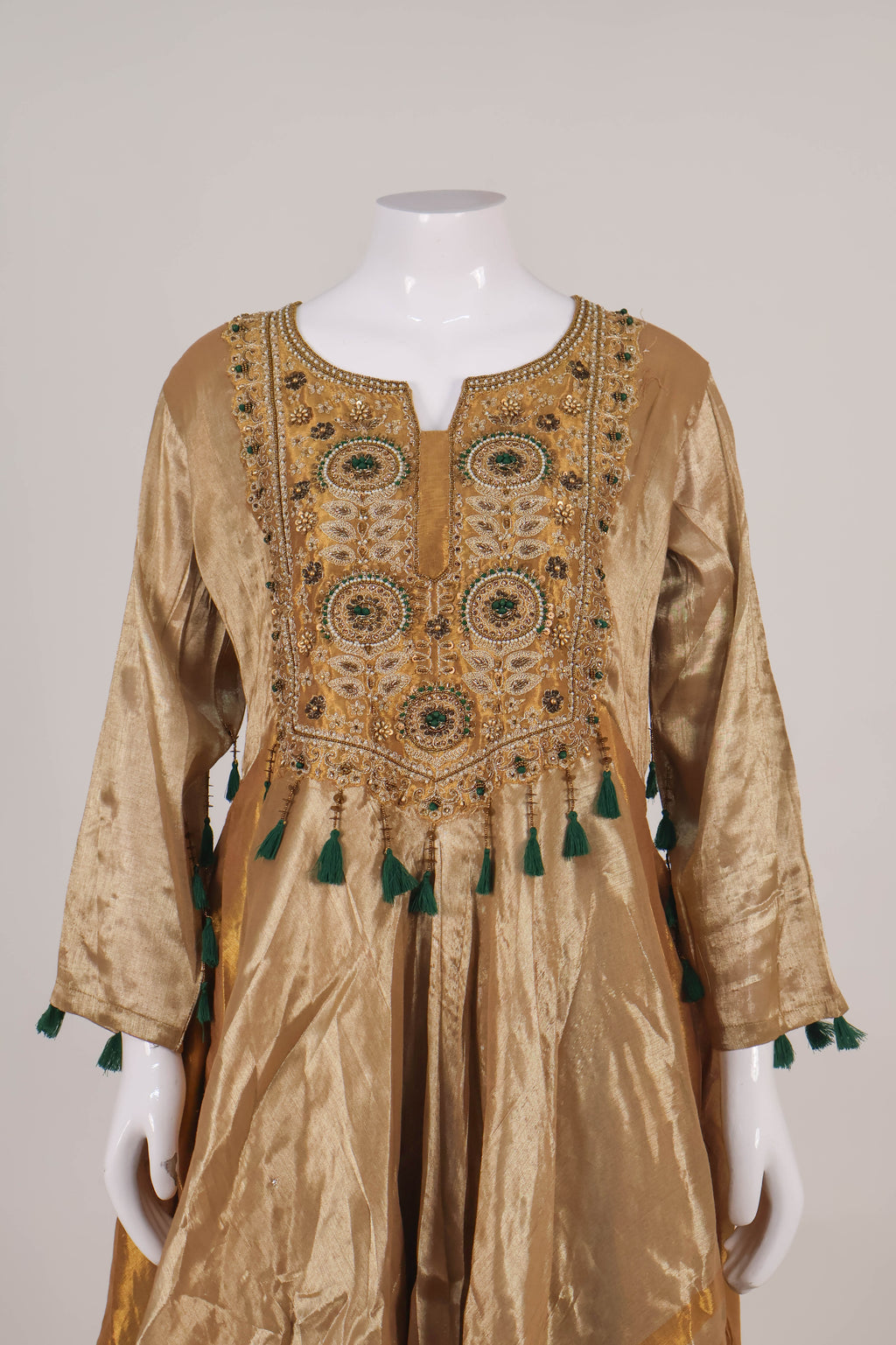 Gold & Emerald Green Hand-Embroidered Anarkali Set