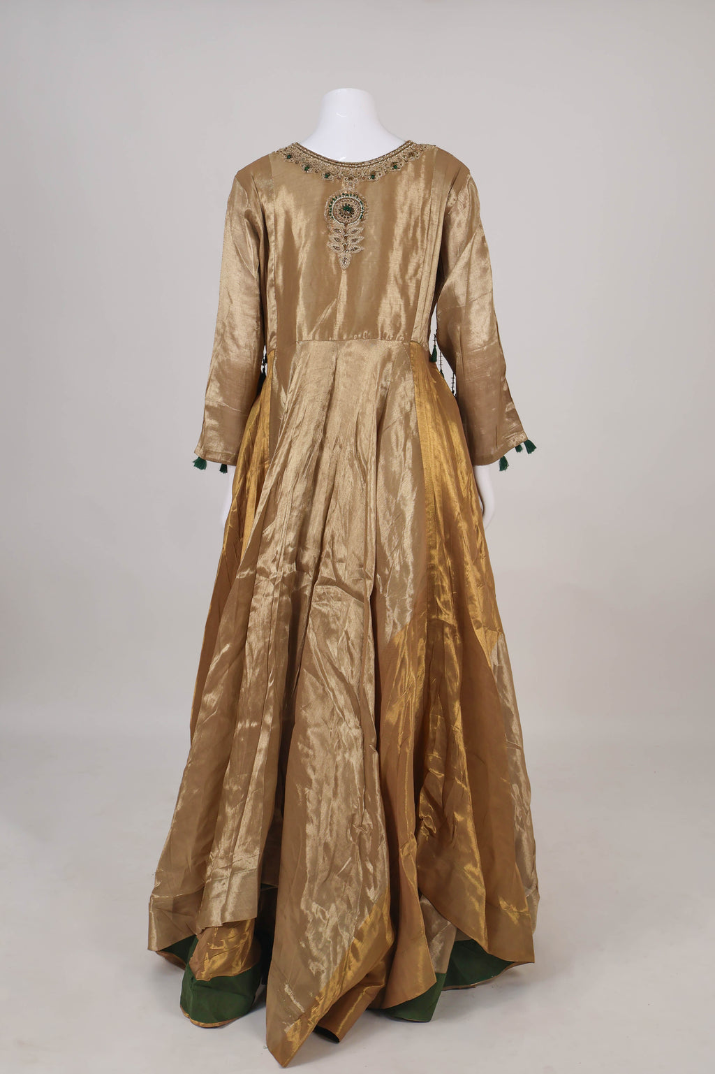 Gold & Emerald Green Hand-Embroidered Anarkali Set