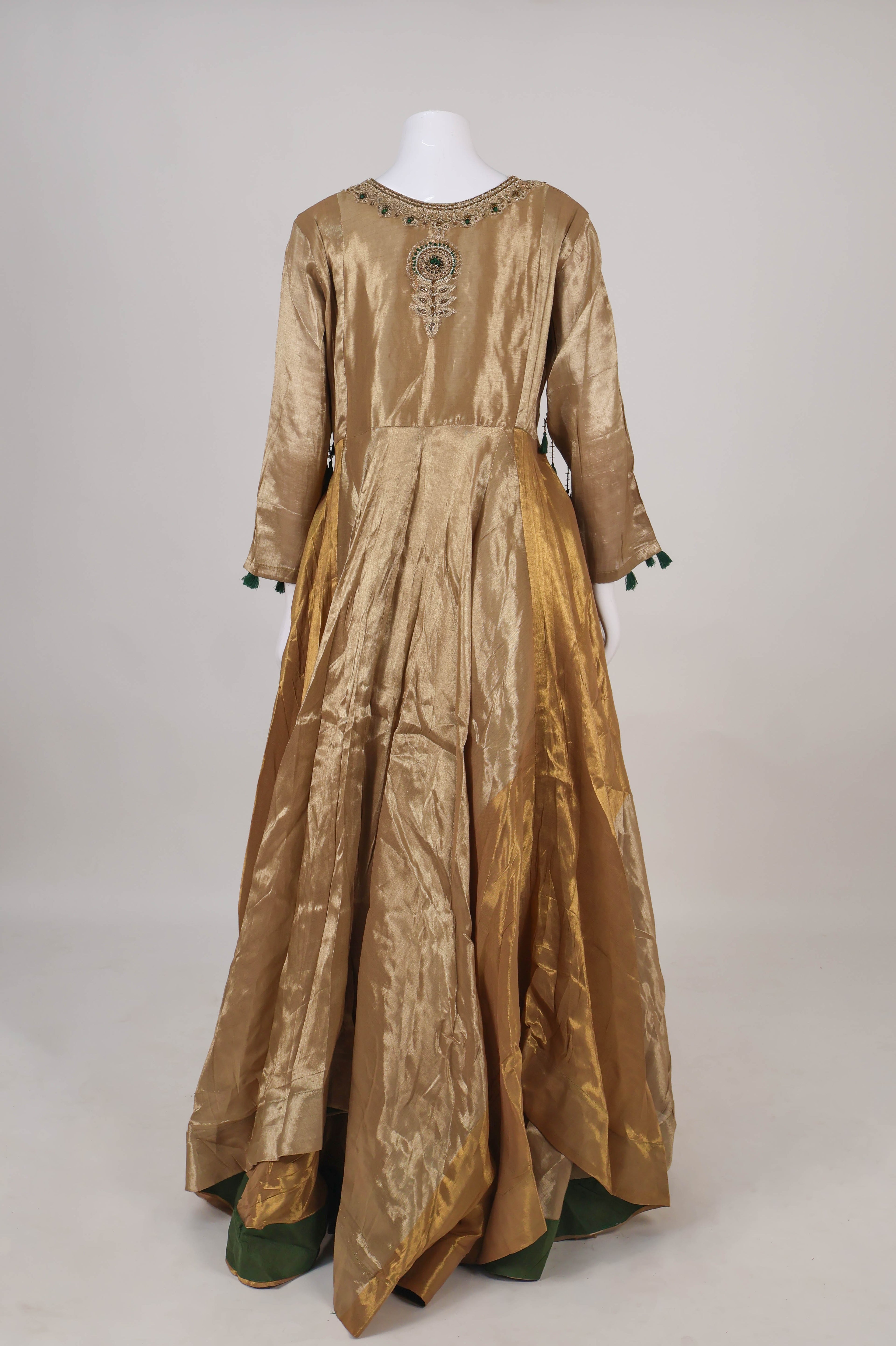 Gold & Emerald Green Hand-Embroidered Anarkali Set