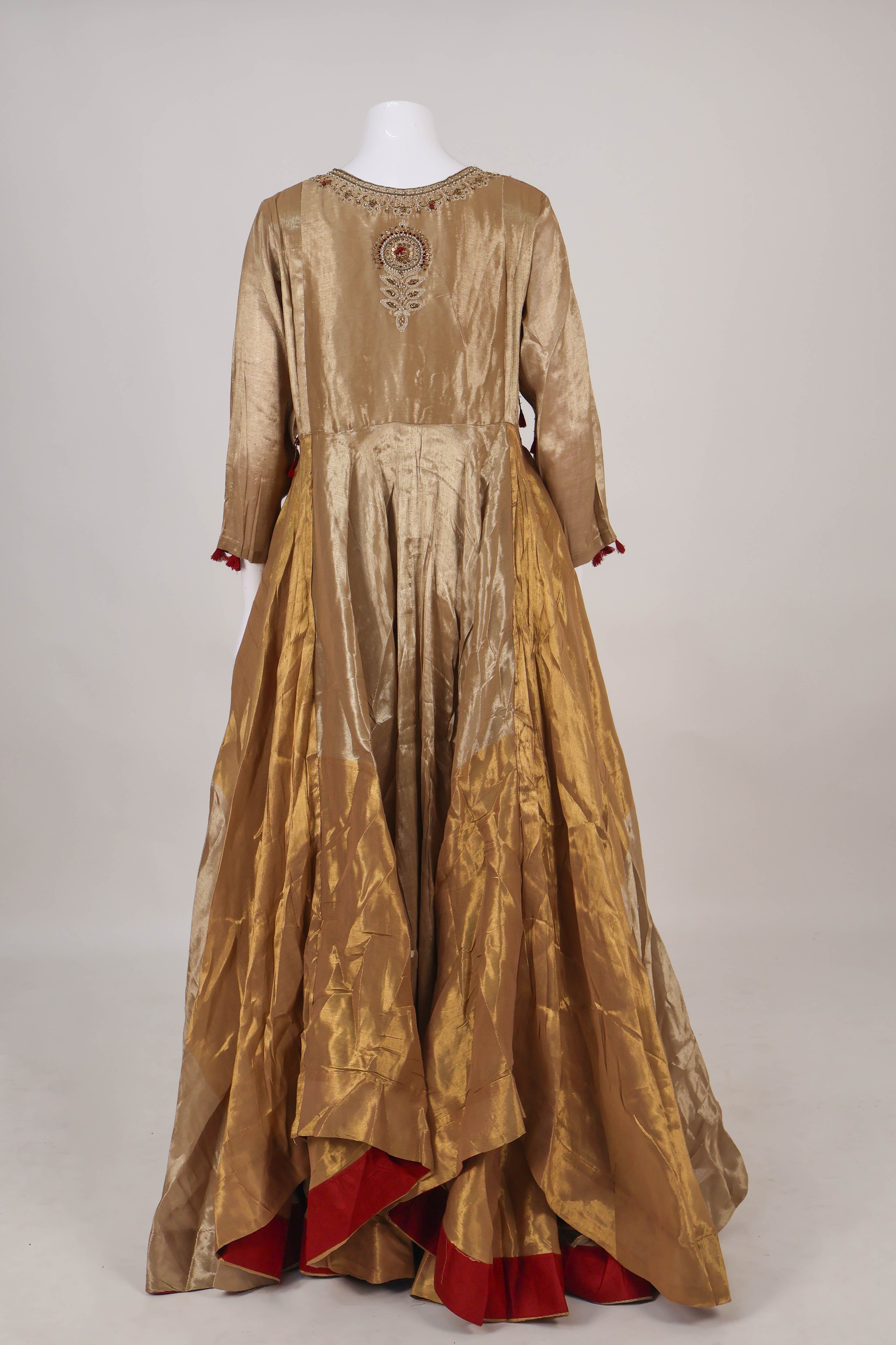 Regal Antique Gold & Red Hand-Embroidered Anarkali Set