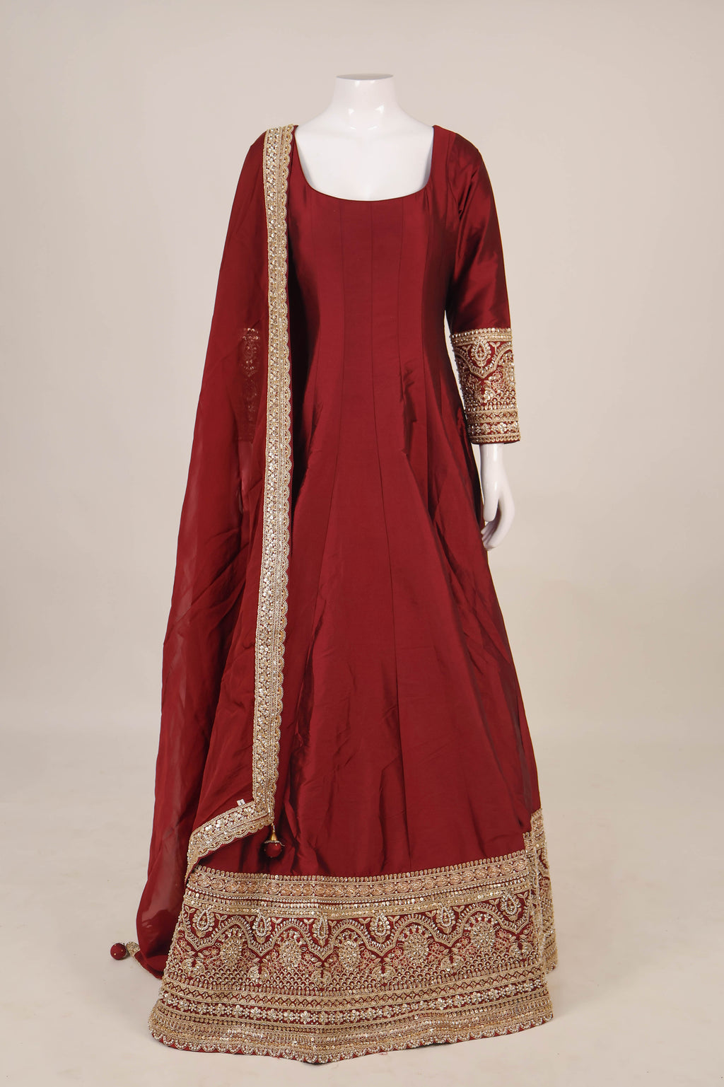 Ethereal Maroon & Silver Hand-Embroidered Anarkali Set