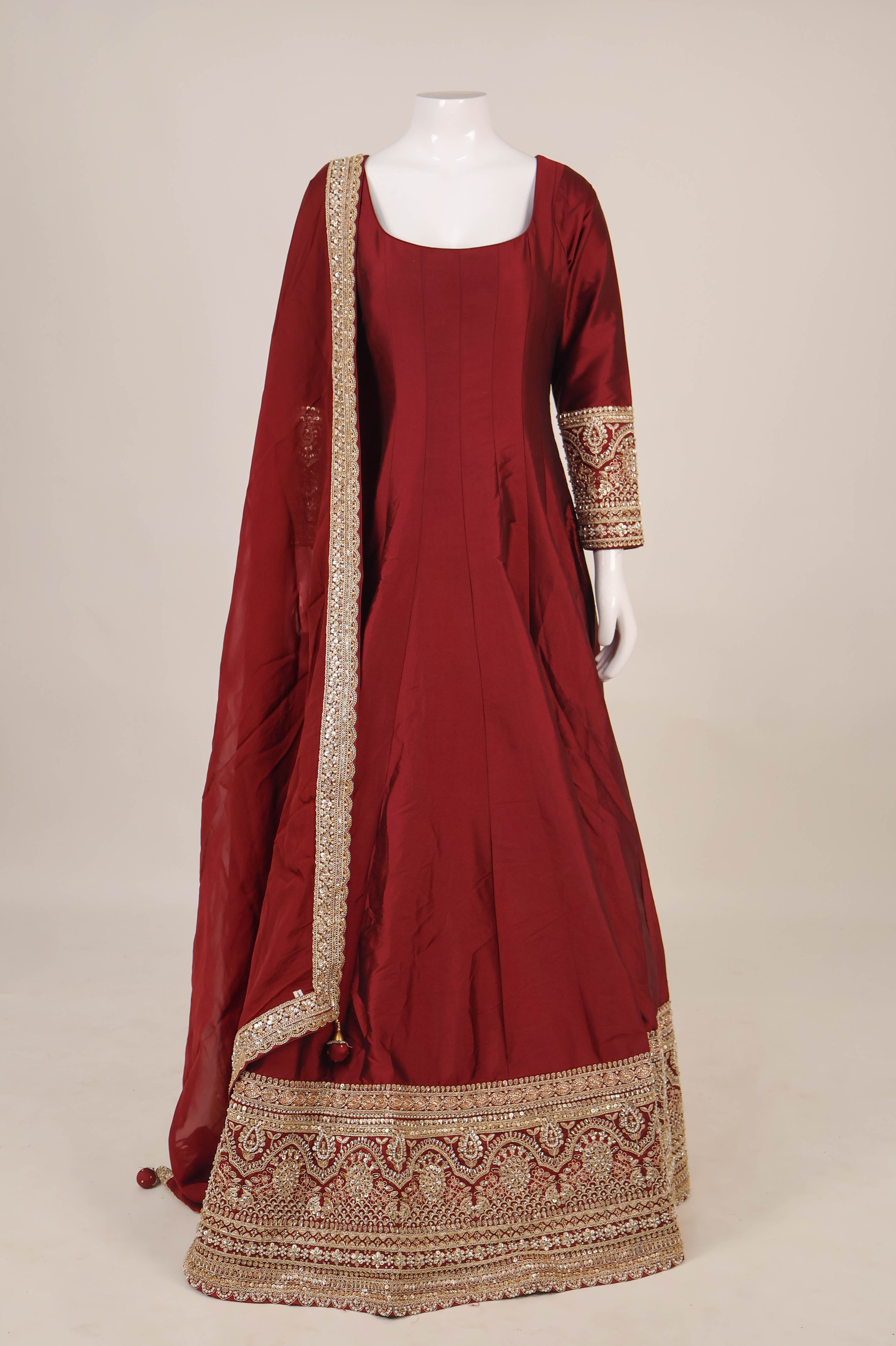 Ethereal Maroon & Silver Hand-Embroidered Anarkali Set