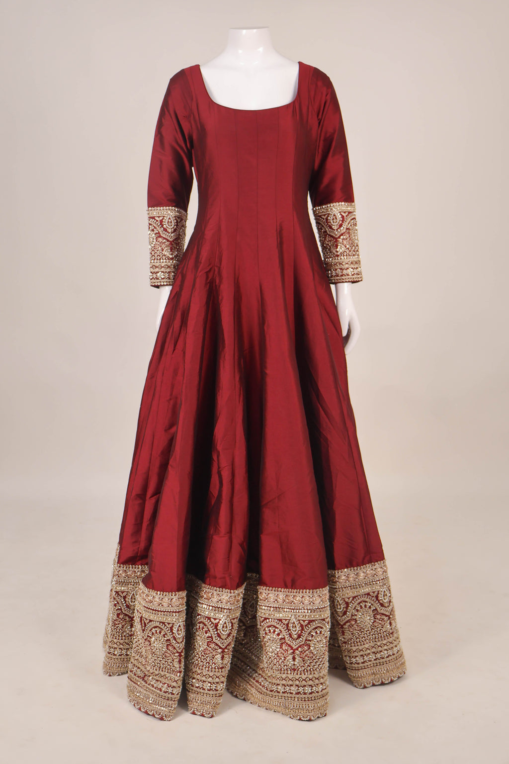 Ethereal Maroon & Silver Hand-Embroidered Anarkali Set