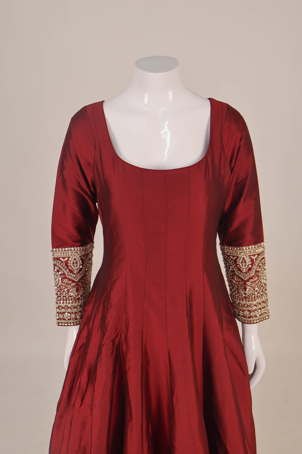 Ethereal Maroon & Silver Hand-Embroidered Anarkali Set