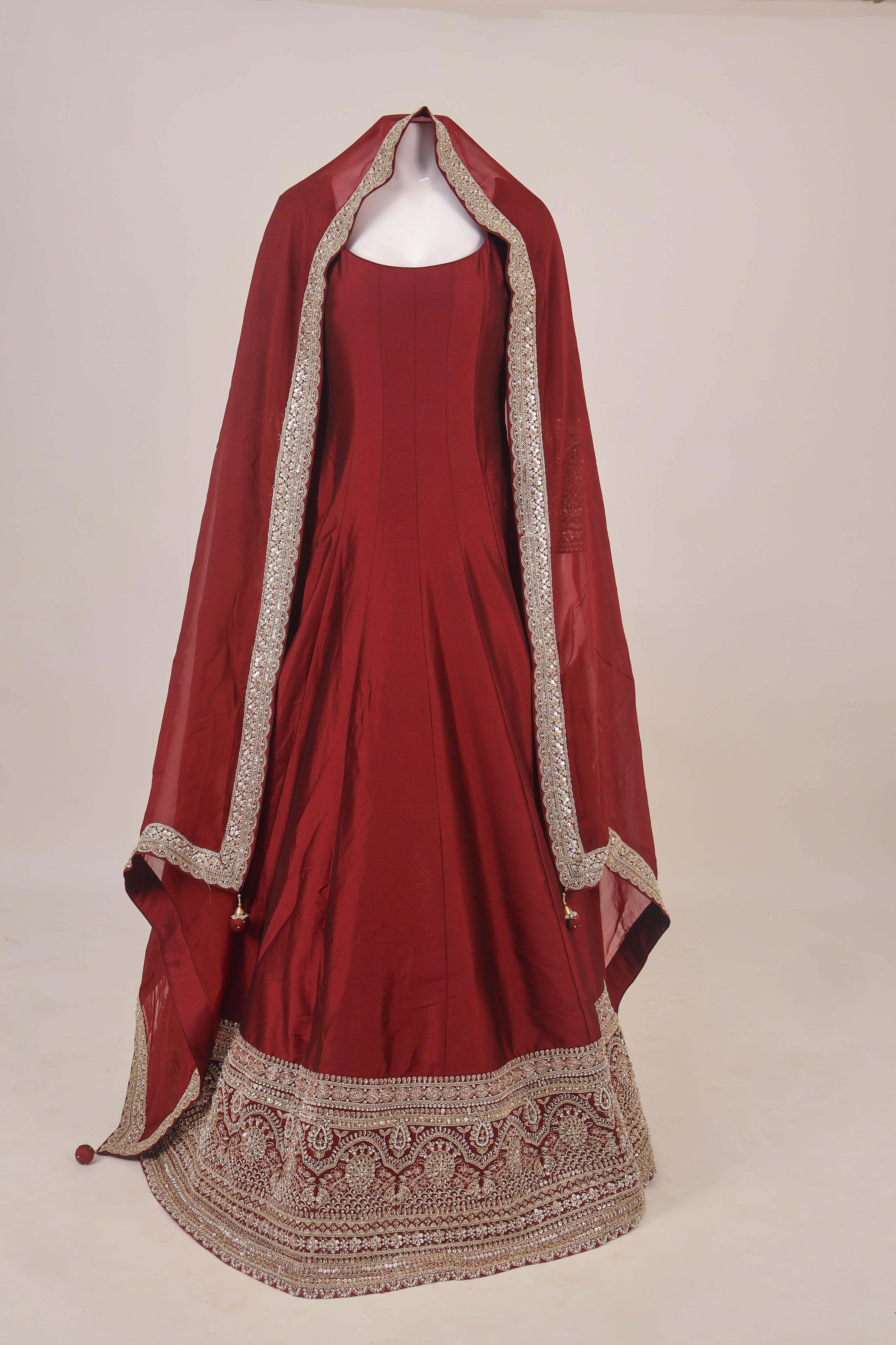 Ethereal Maroon & Silver Hand-Embroidered Anarkali Set
