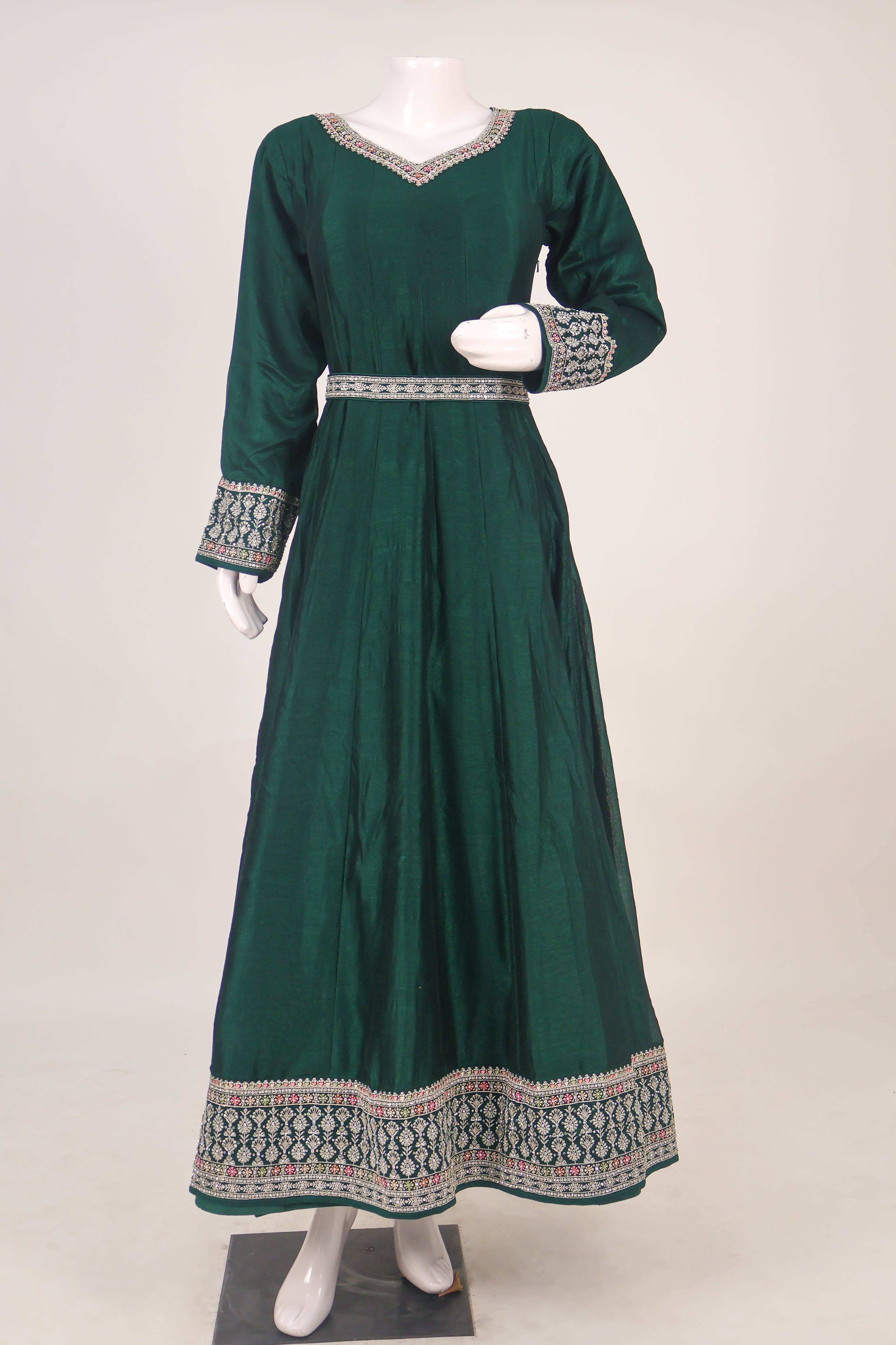Silk Anarkali Gown with Intricate Kashmiri-Style Dupatta