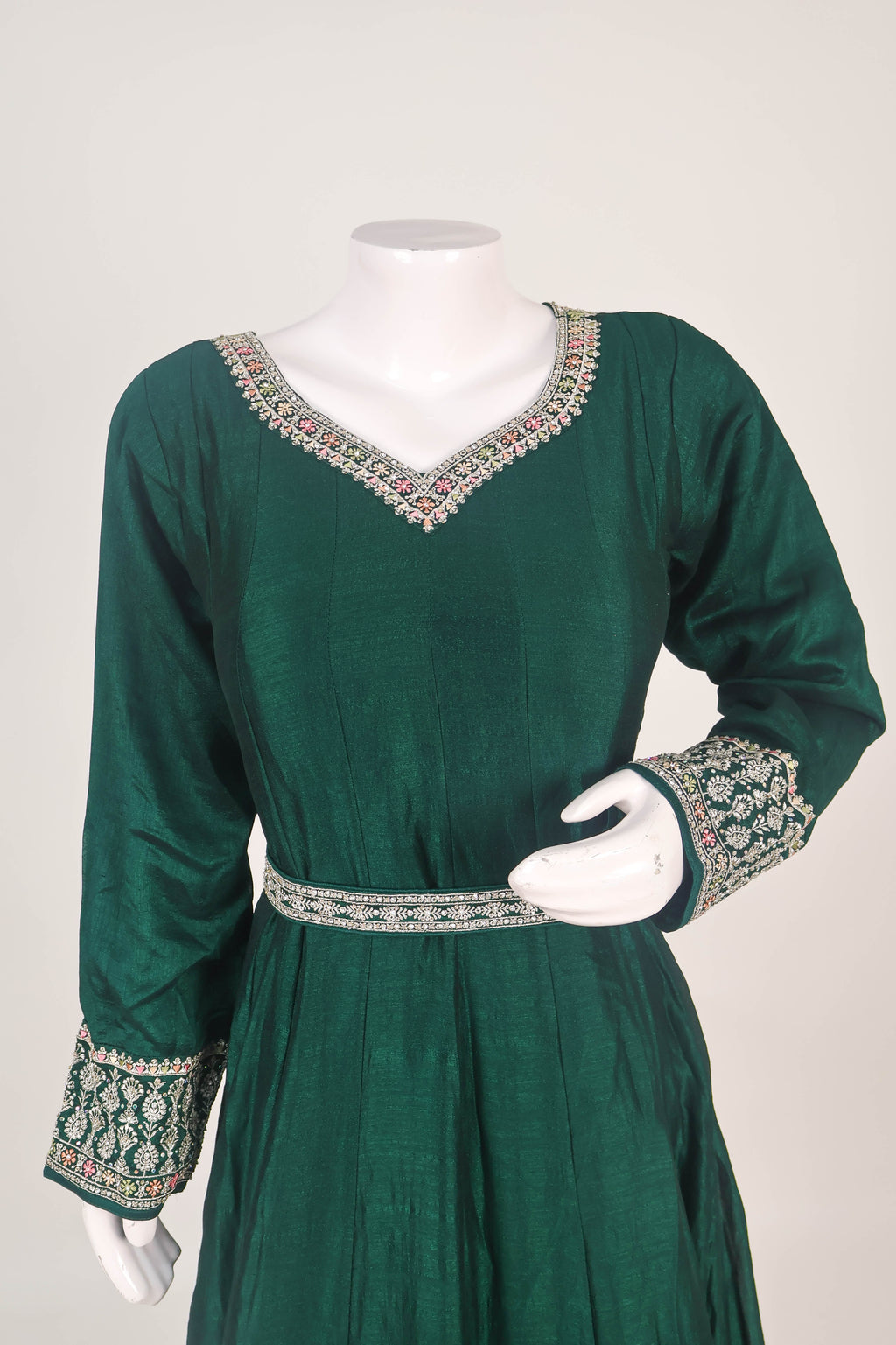 Silk Anarkali Gown with Intricate Kashmiri-Style Dupatta