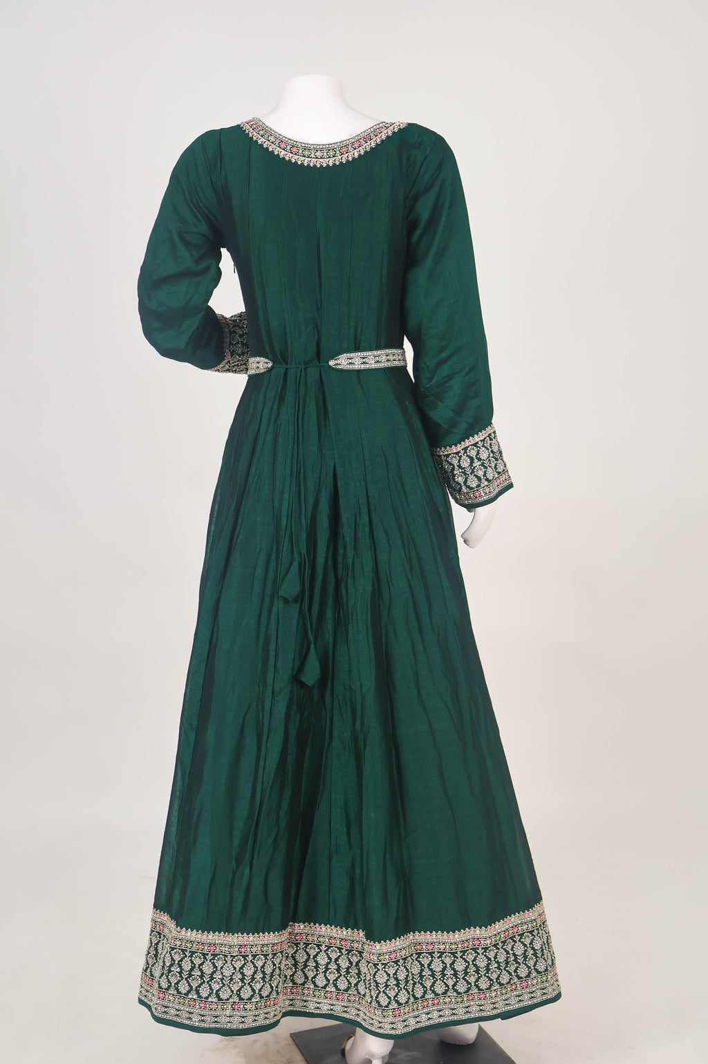 Silk Anarkali Gown with Intricate Kashmiri-Style Dupatta