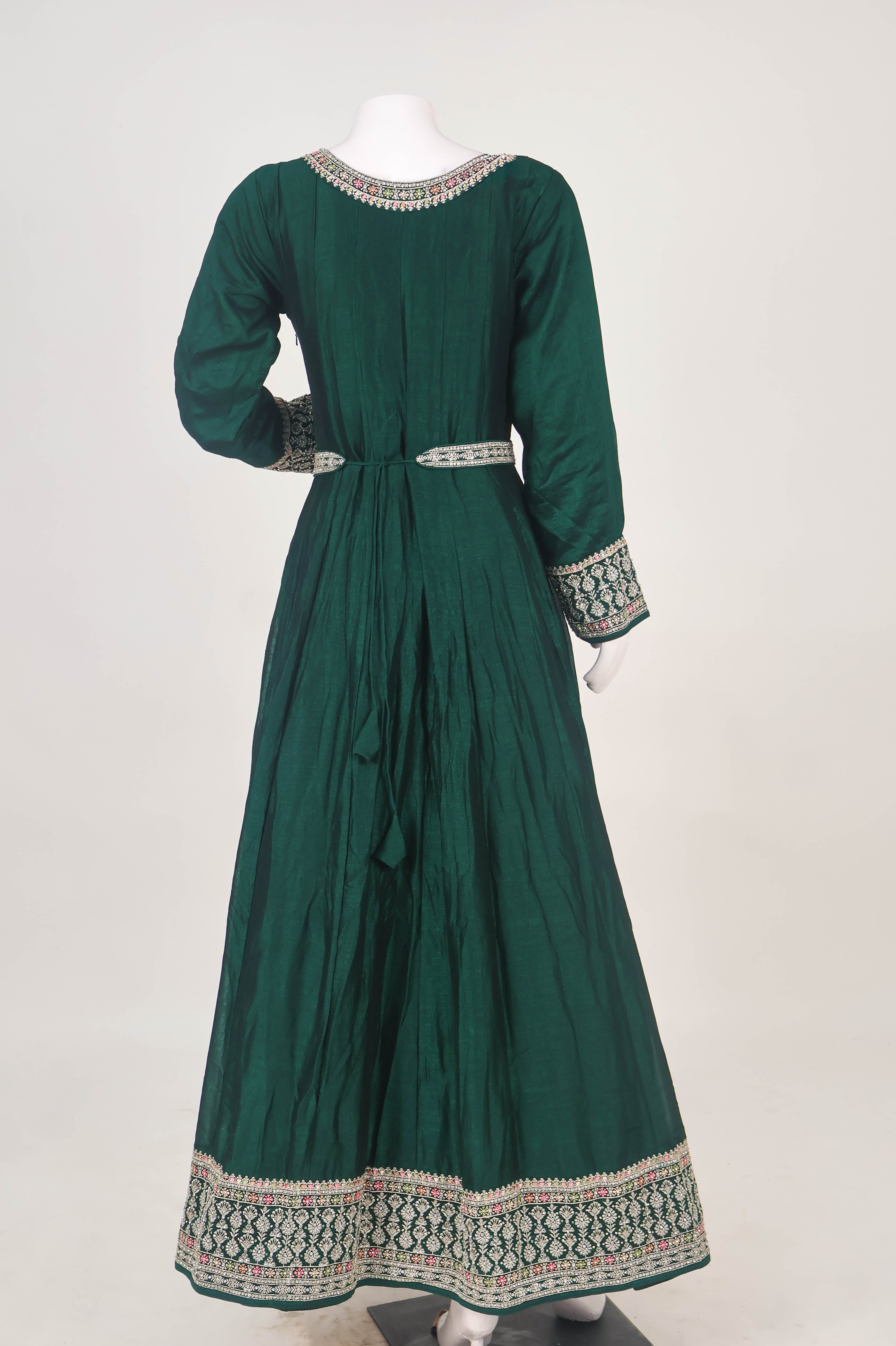 Silk Anarkali Gown with Intricate Kashmiri-Style Dupatta