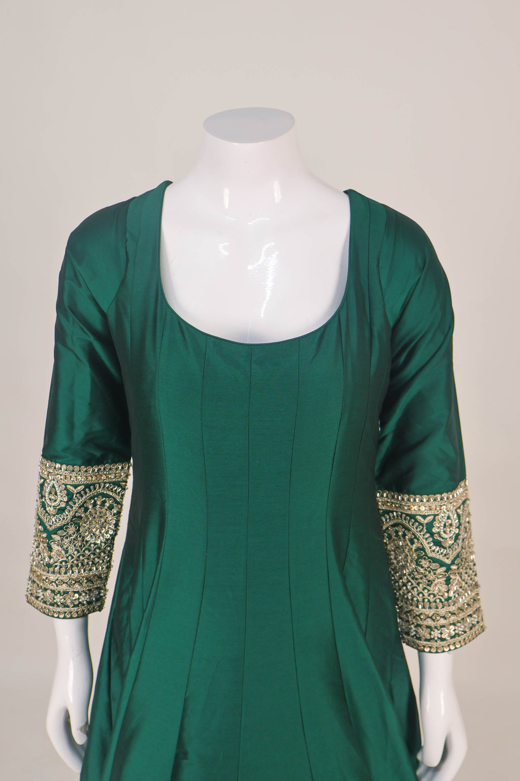 Green Silk Anarkali Gown with Intricate Zari Work