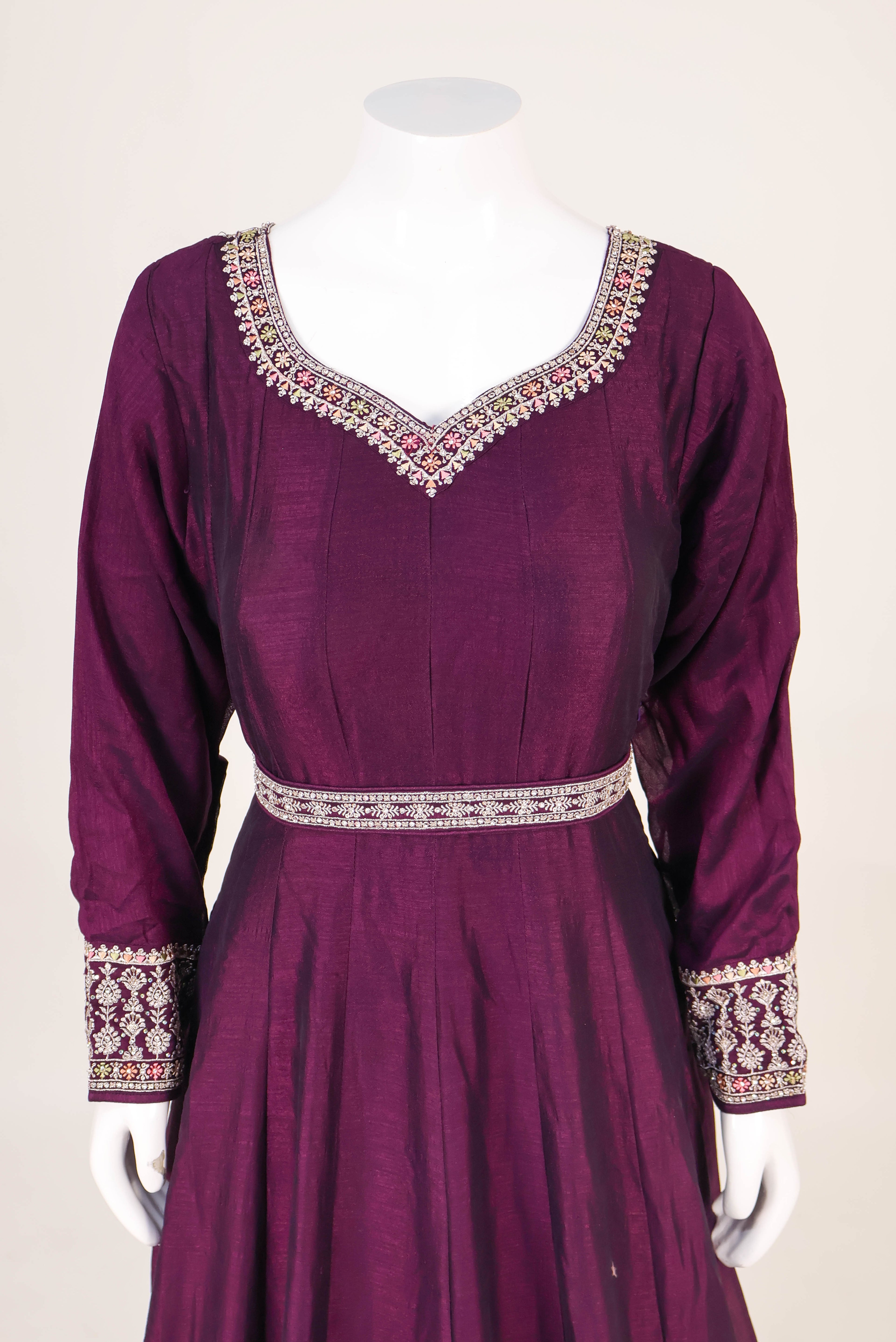 Silk Anarkali Gown with Kashmiri-Inspired Dupatta