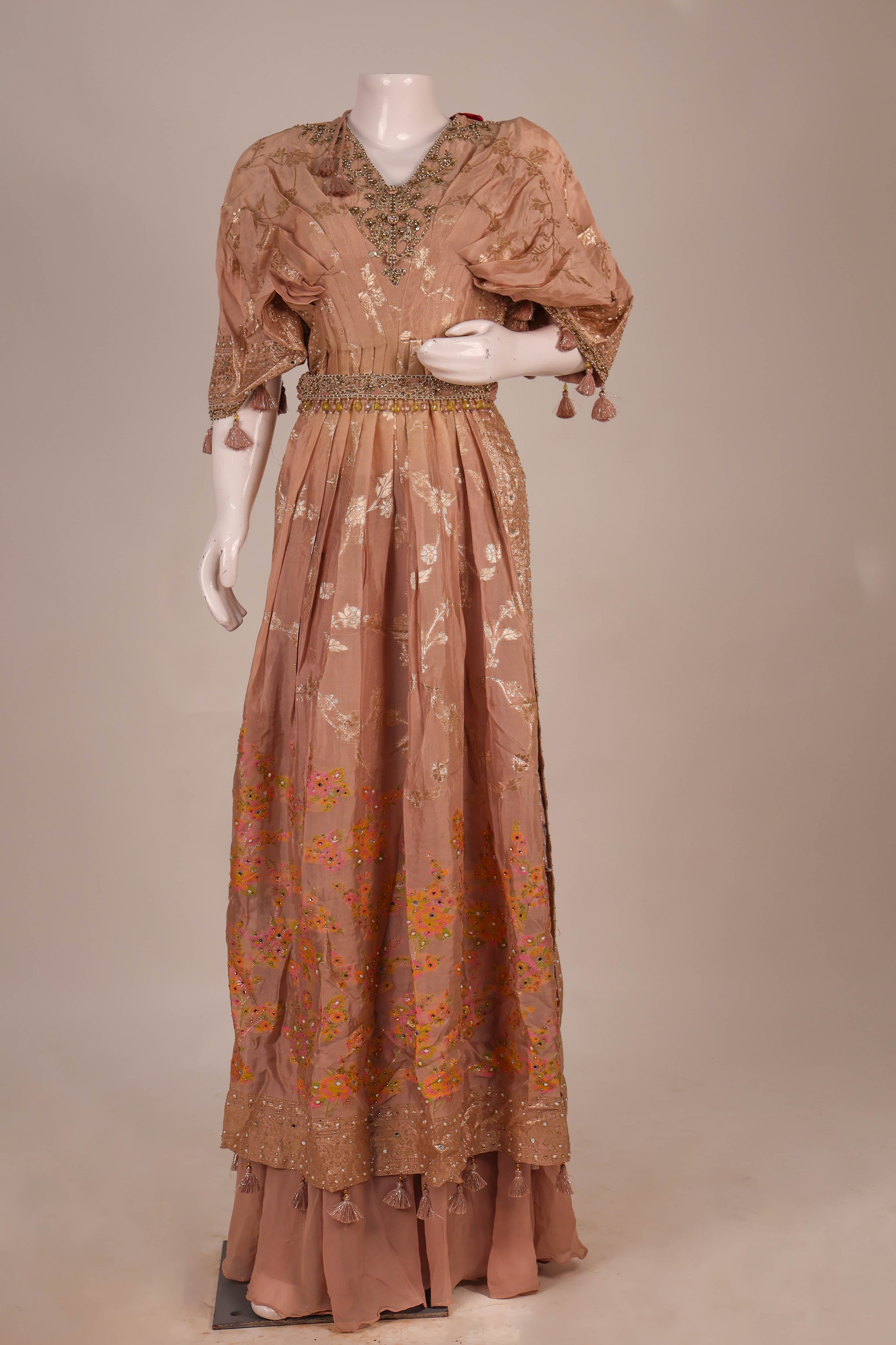 Pastel Peach & Silver Heavy Hand-Embroidered Sharara Suit