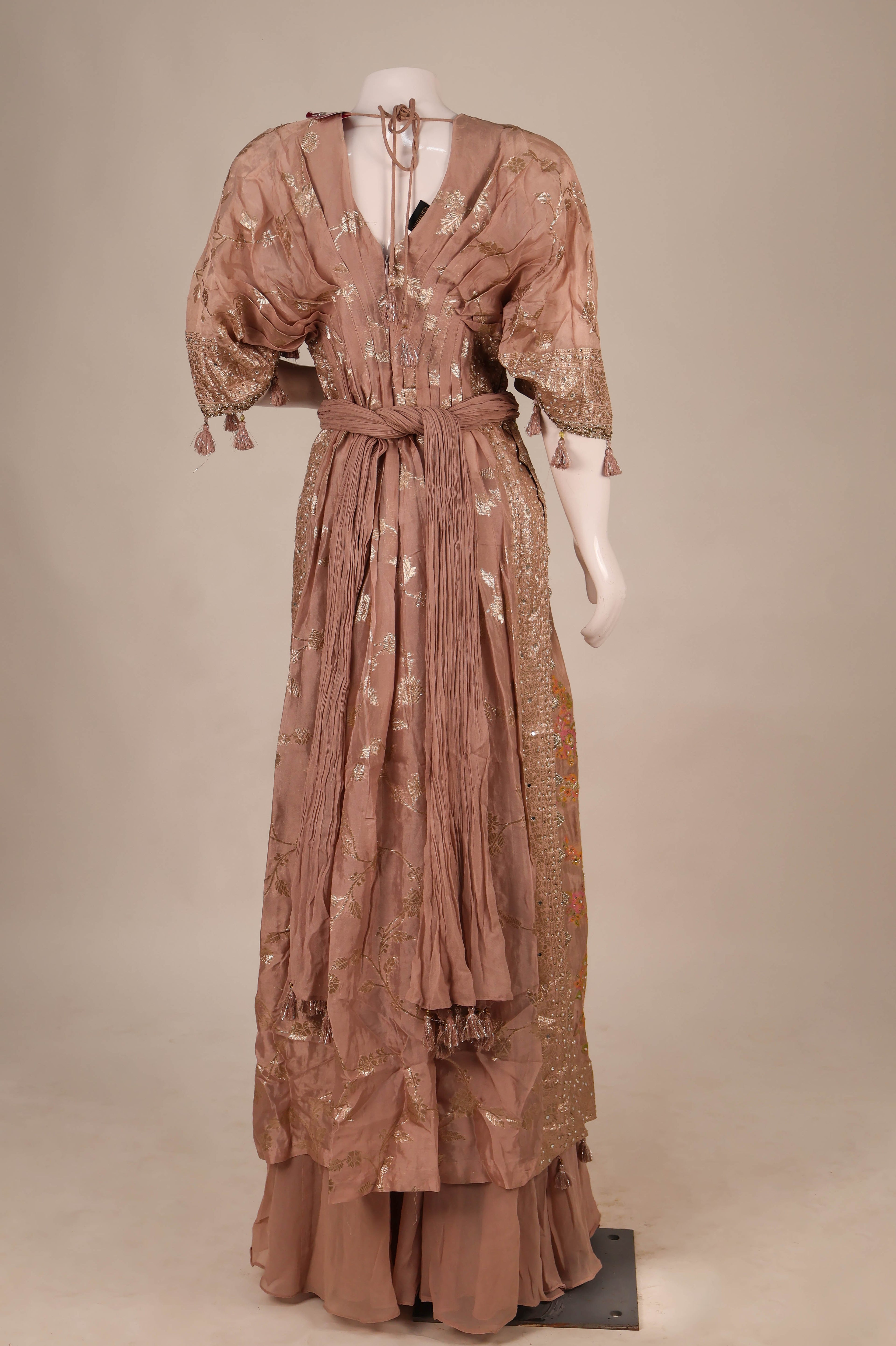 Pastel Peach & Silver Heavy Hand-Embroidered Sharara Suit