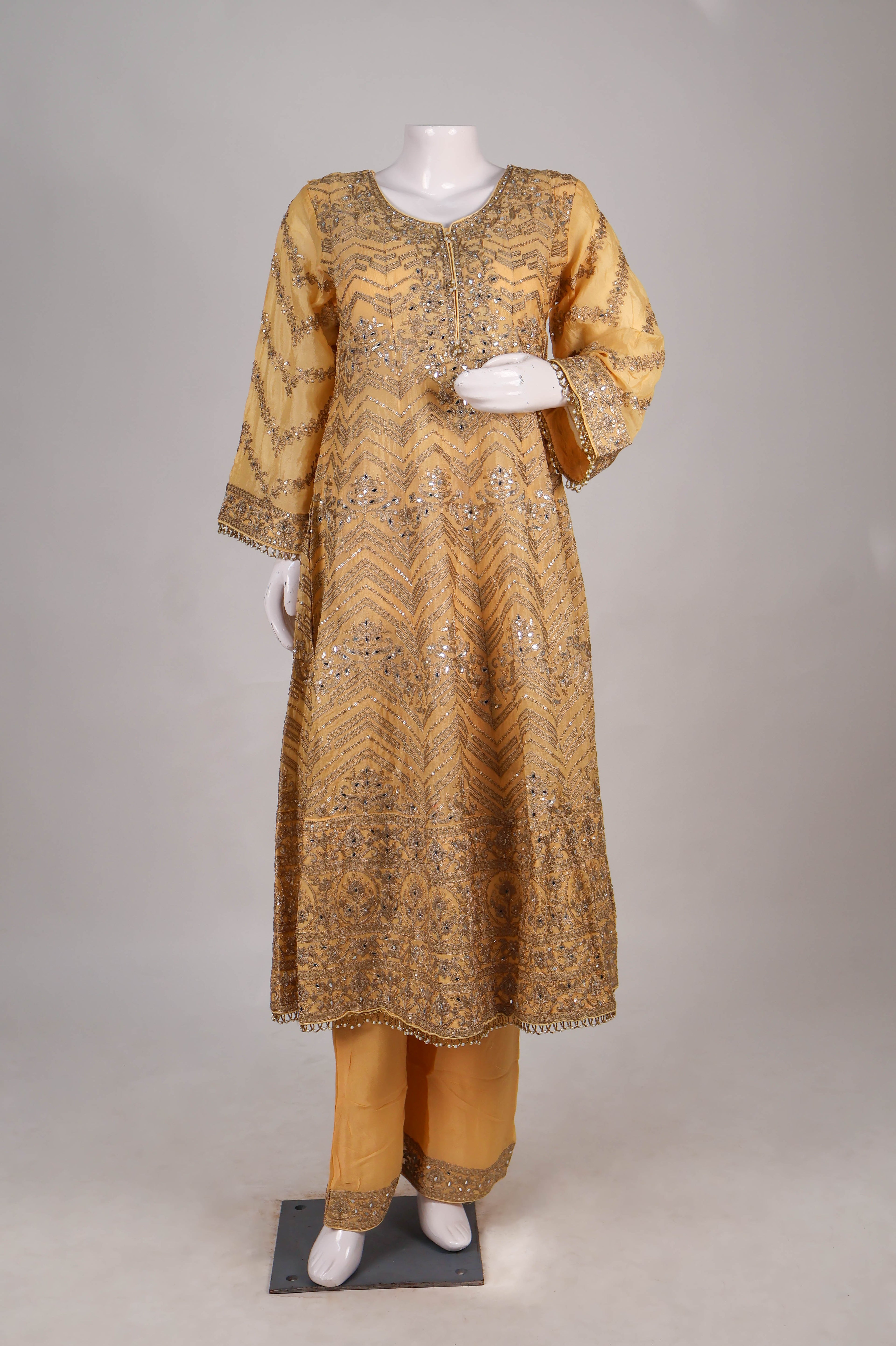 Gold Shimmering Raw Silk Anarkali Set