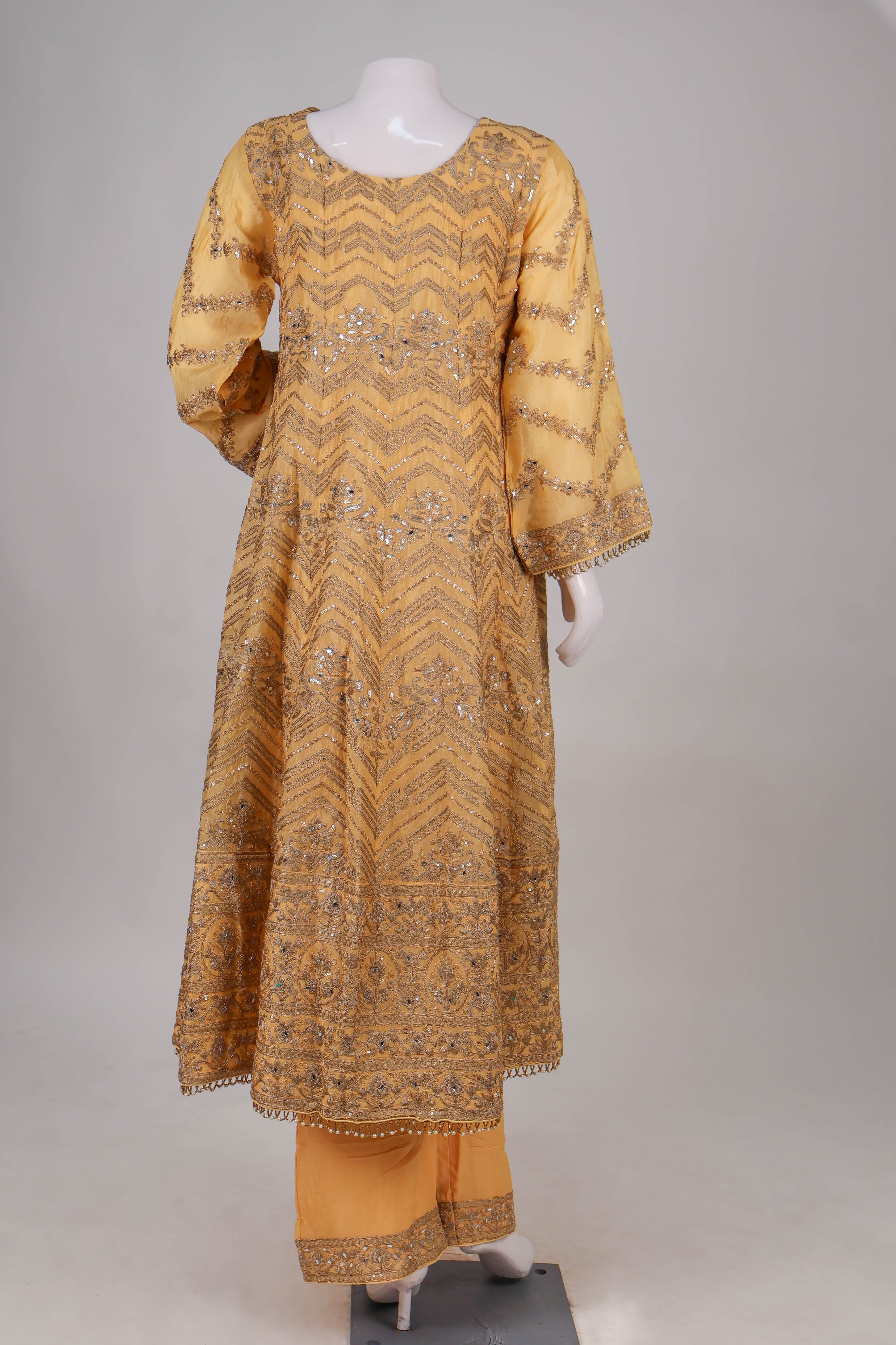 Gold Shimmering Raw Silk Anarkali Set