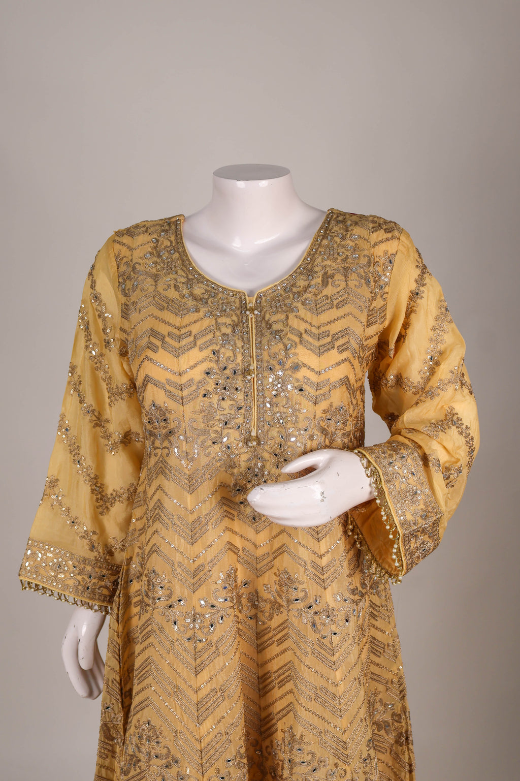 Gold Shimmering Raw Silk Anarkali Set
