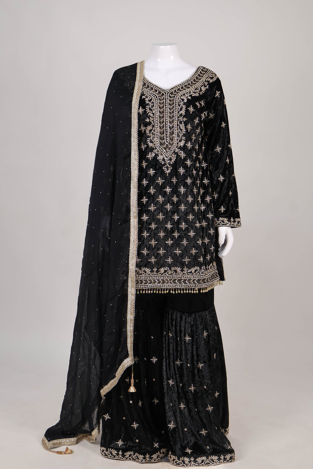 Midnight Velvet Embroidered Gharara Set
