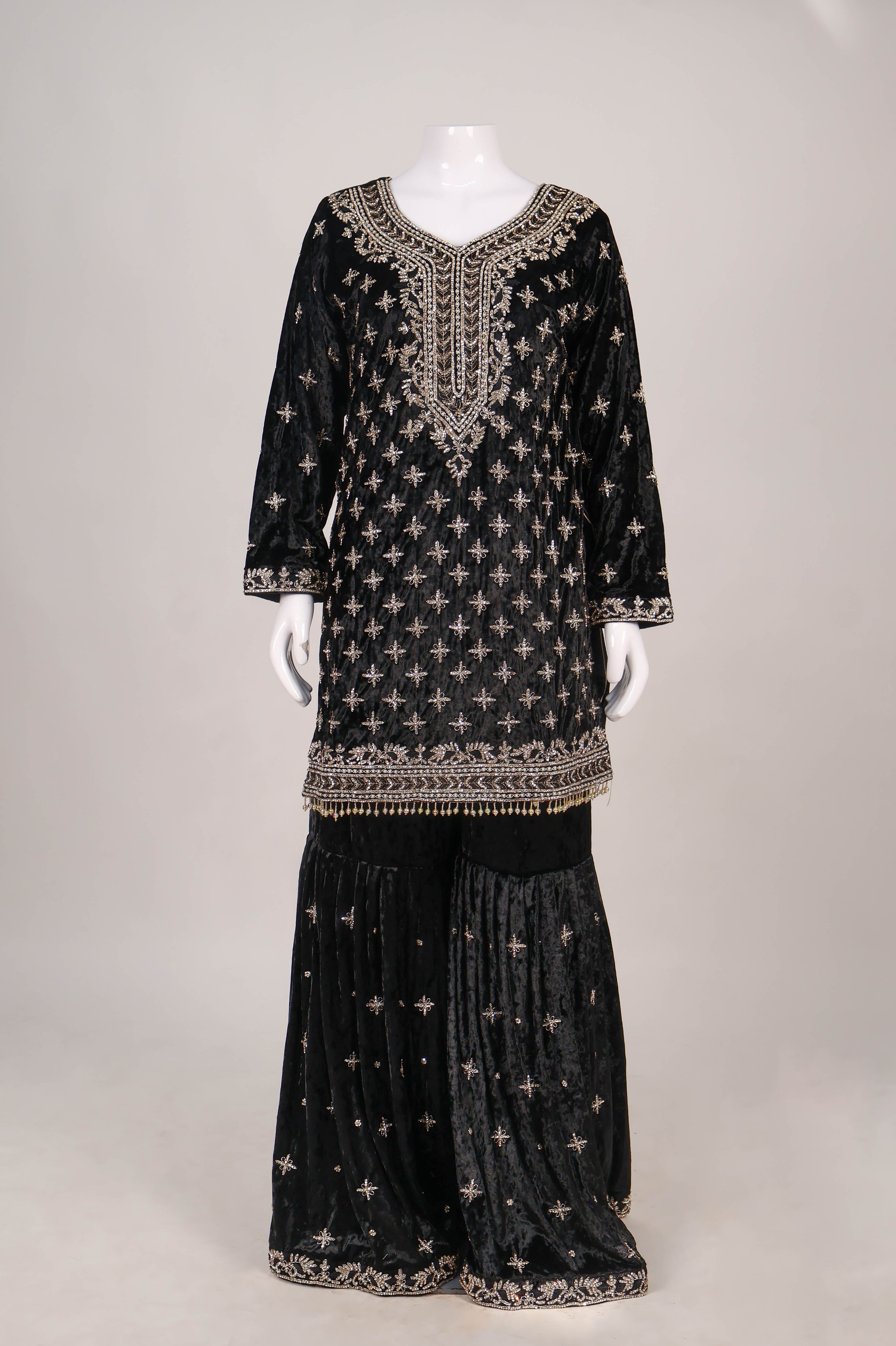 Midnight Velvet Embroidered Gharara Set