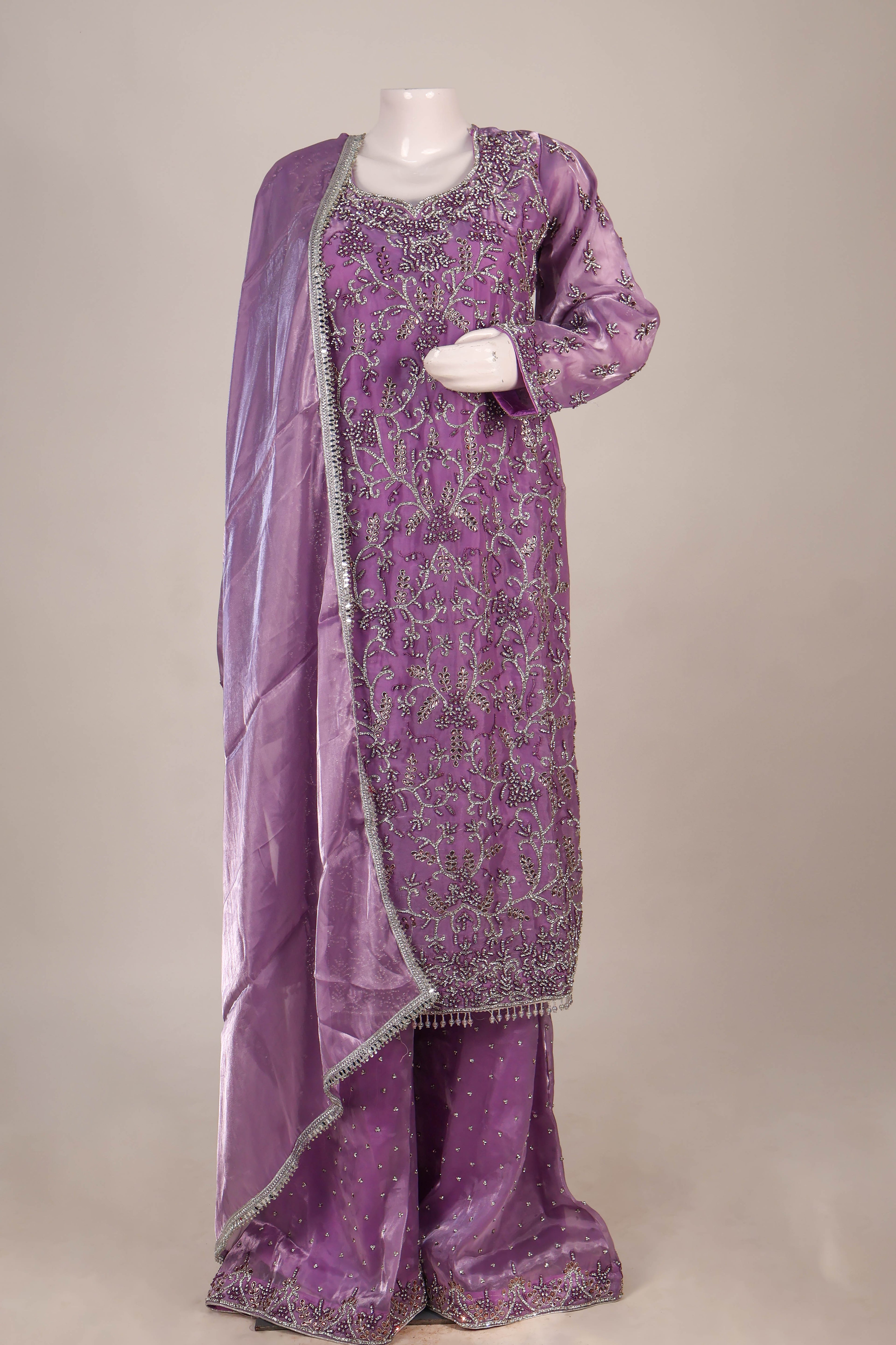 Lavender Blossom Organza Sharara Set