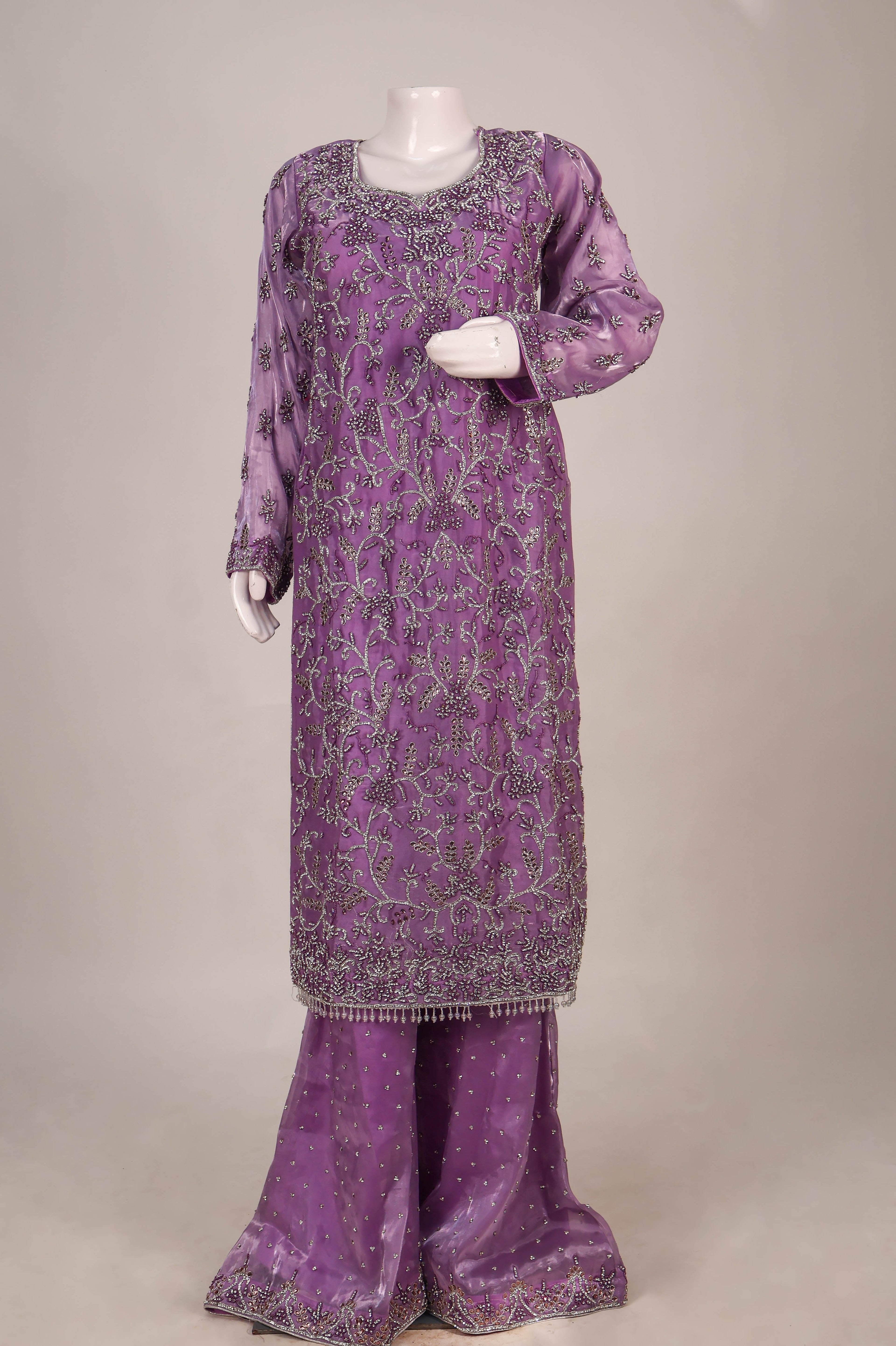 Lavender Blossom Organza Sharara Set