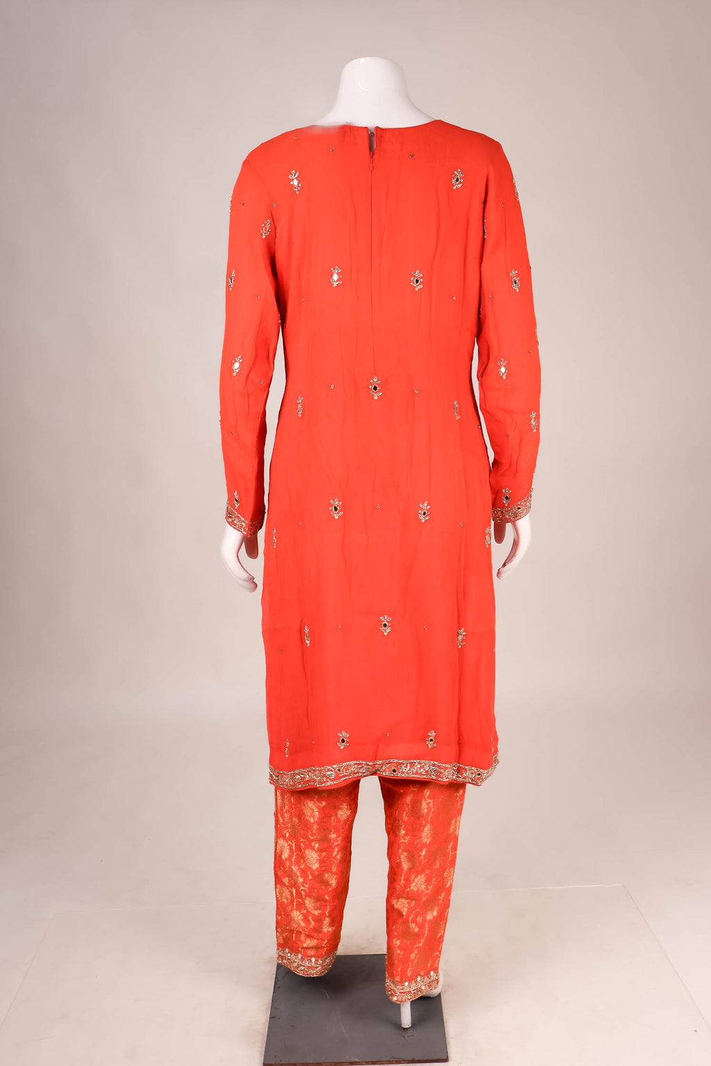 Orange Mirror Work Kurta Set