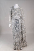 Silver-Grey Heavily Embellished Net Saree