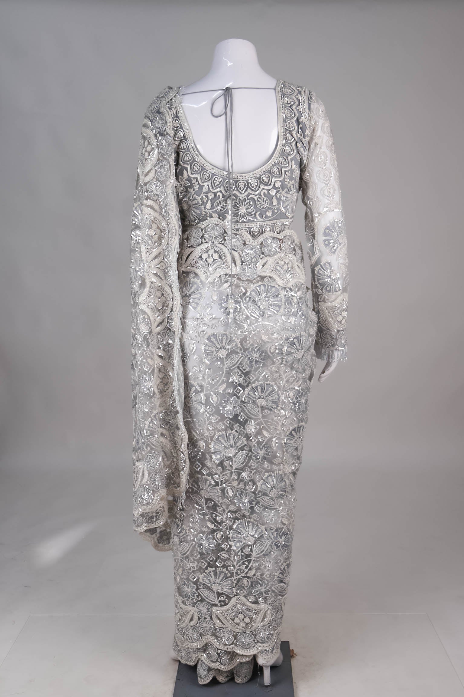 Silver-Grey Heavily Embellished Net Saree