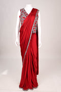 Red Saree with Pearlescent Illusion Blouse