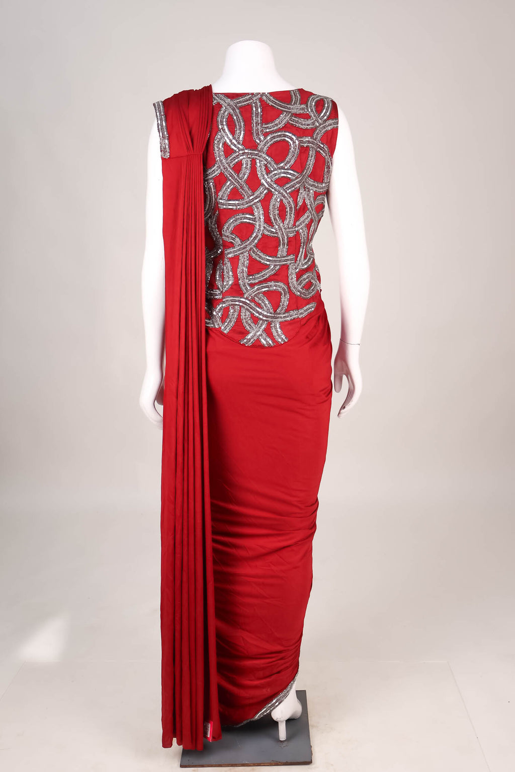 Red Saree with Pearlescent Illusion Blouse
