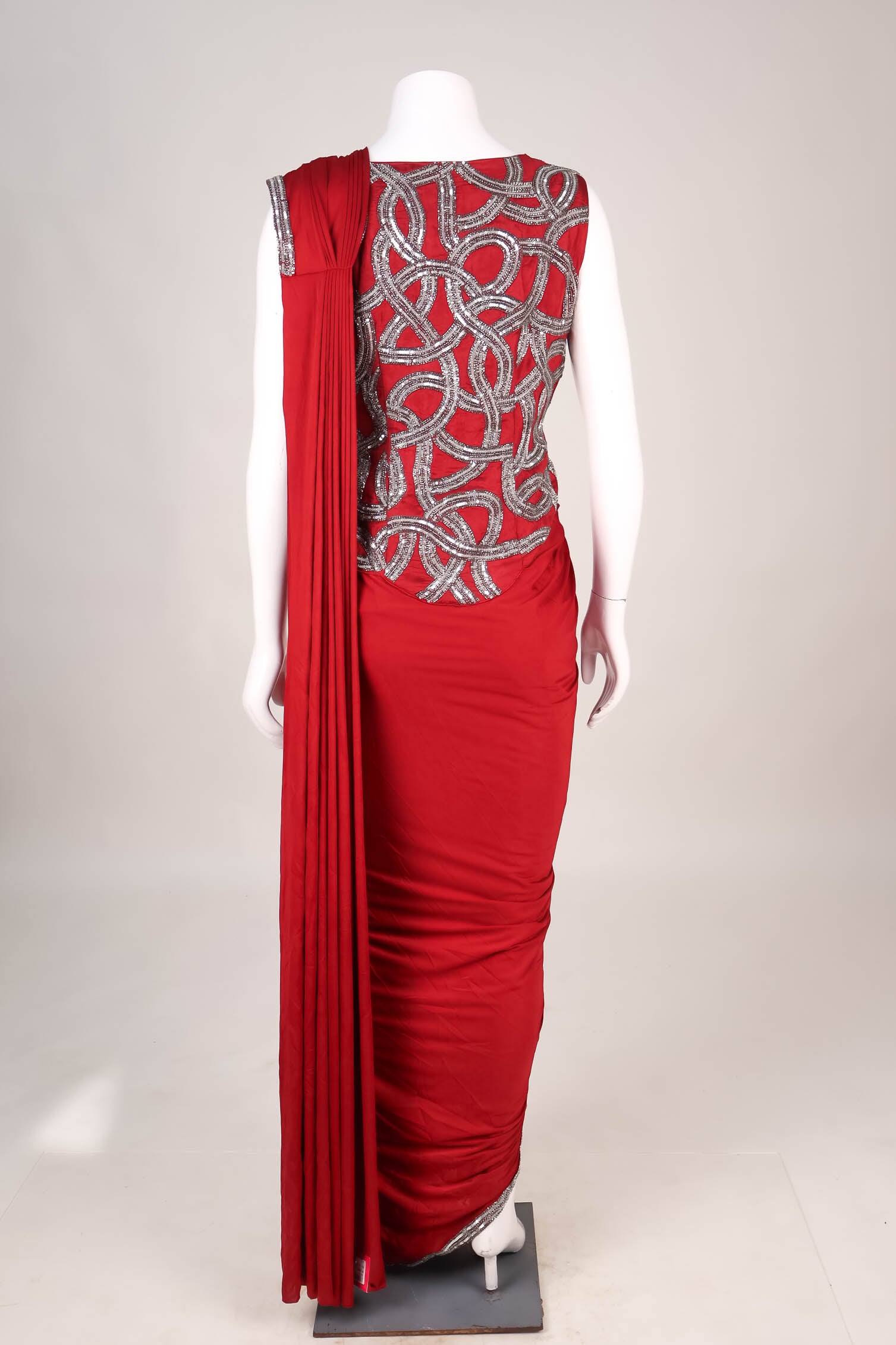 Red Saree with Pearlescent Illusion Blouse