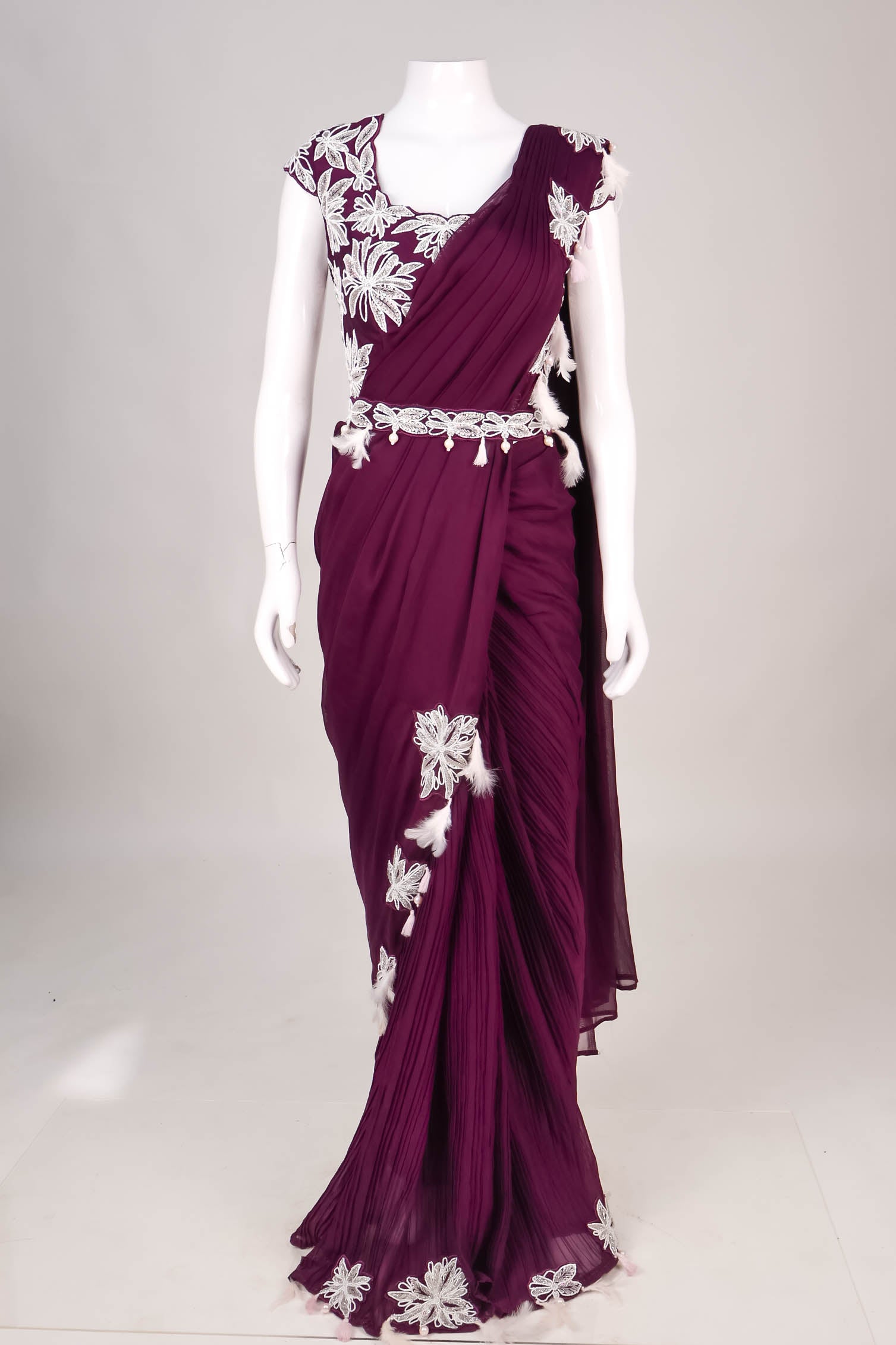Turquoise & Ivory Geometric Concept Saree with Pearlescent Illusion Blouse