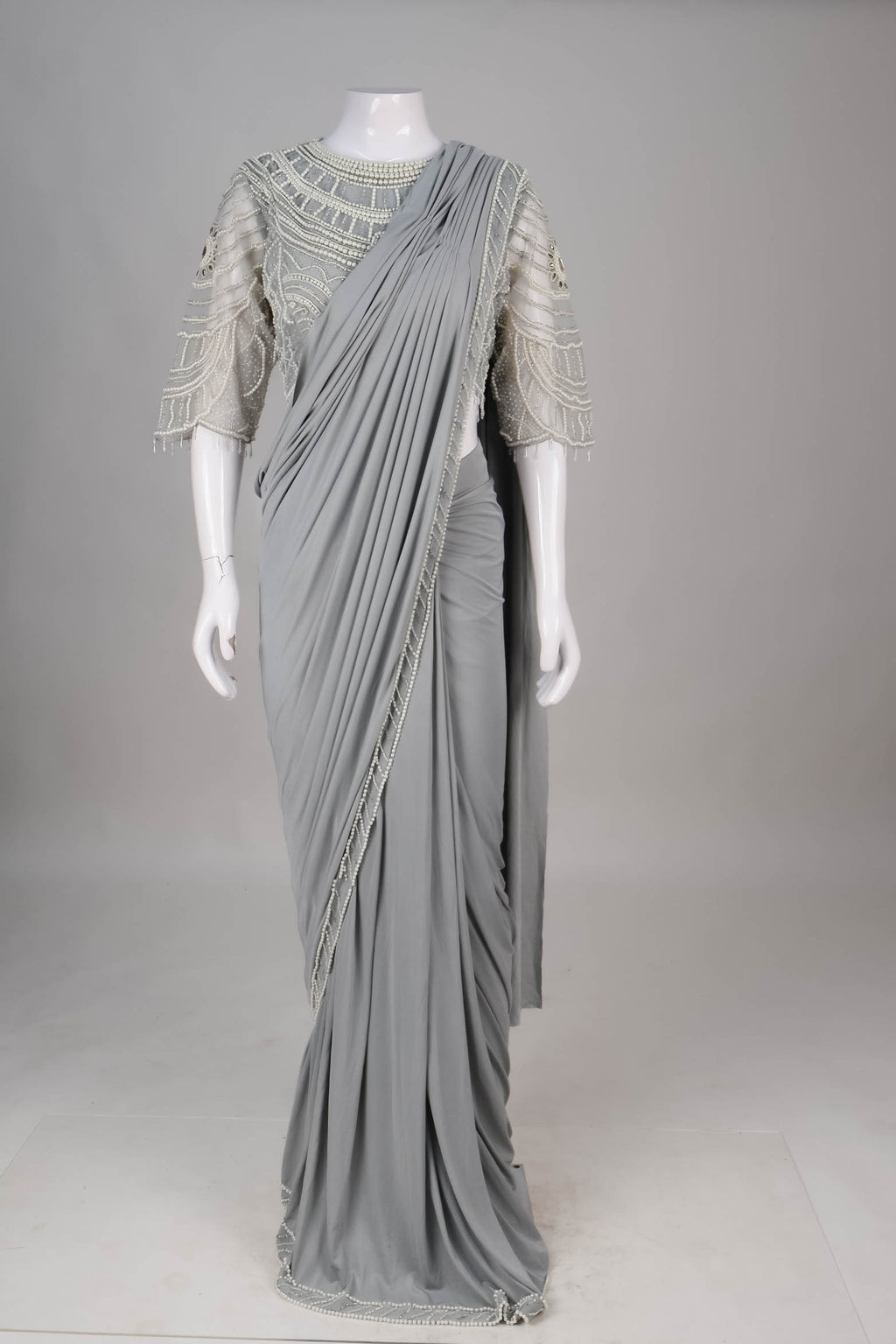 Grey Concept Saree with Pearlescent Statement Blouse