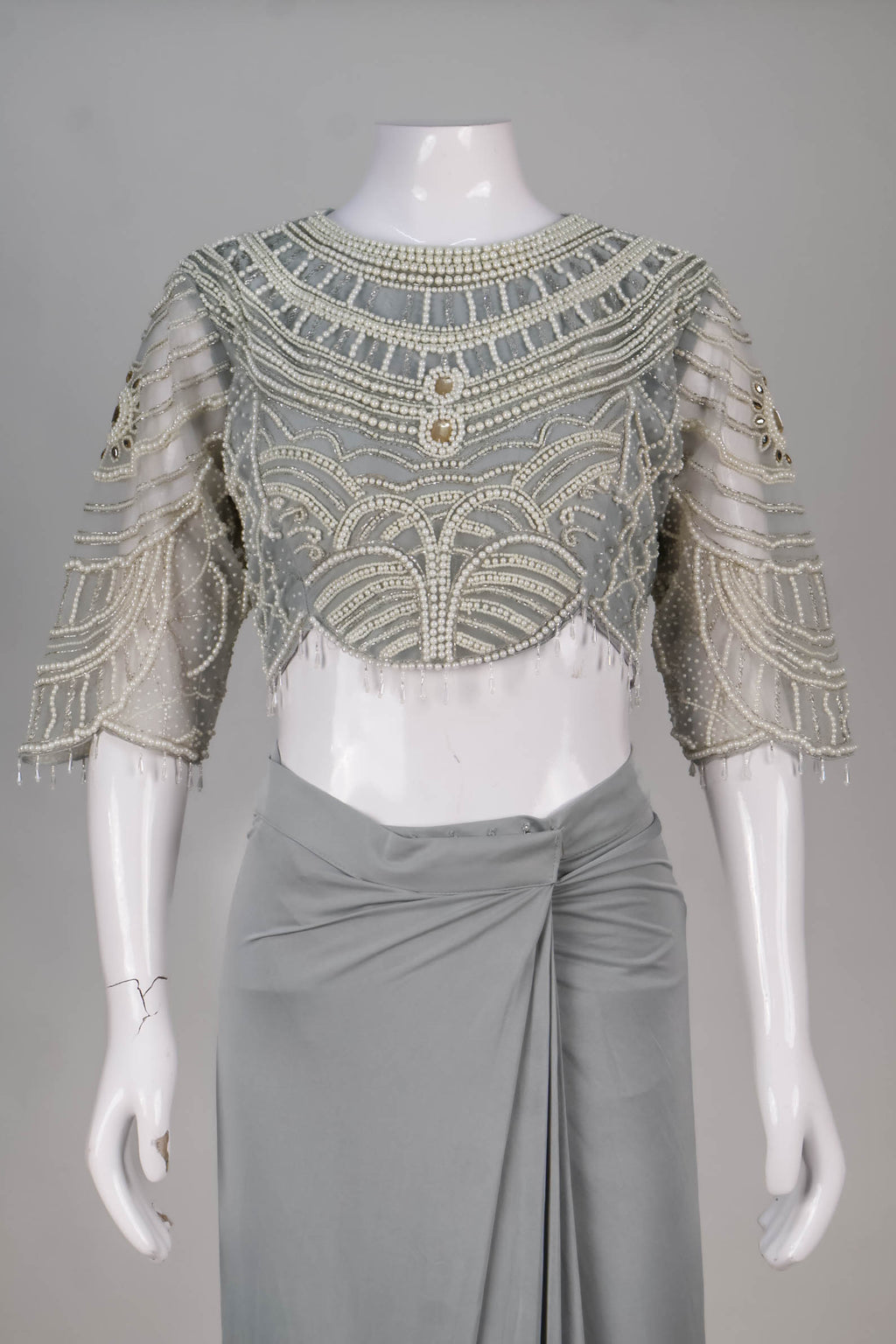 Grey Concept Saree with Pearlescent Statement Blouse