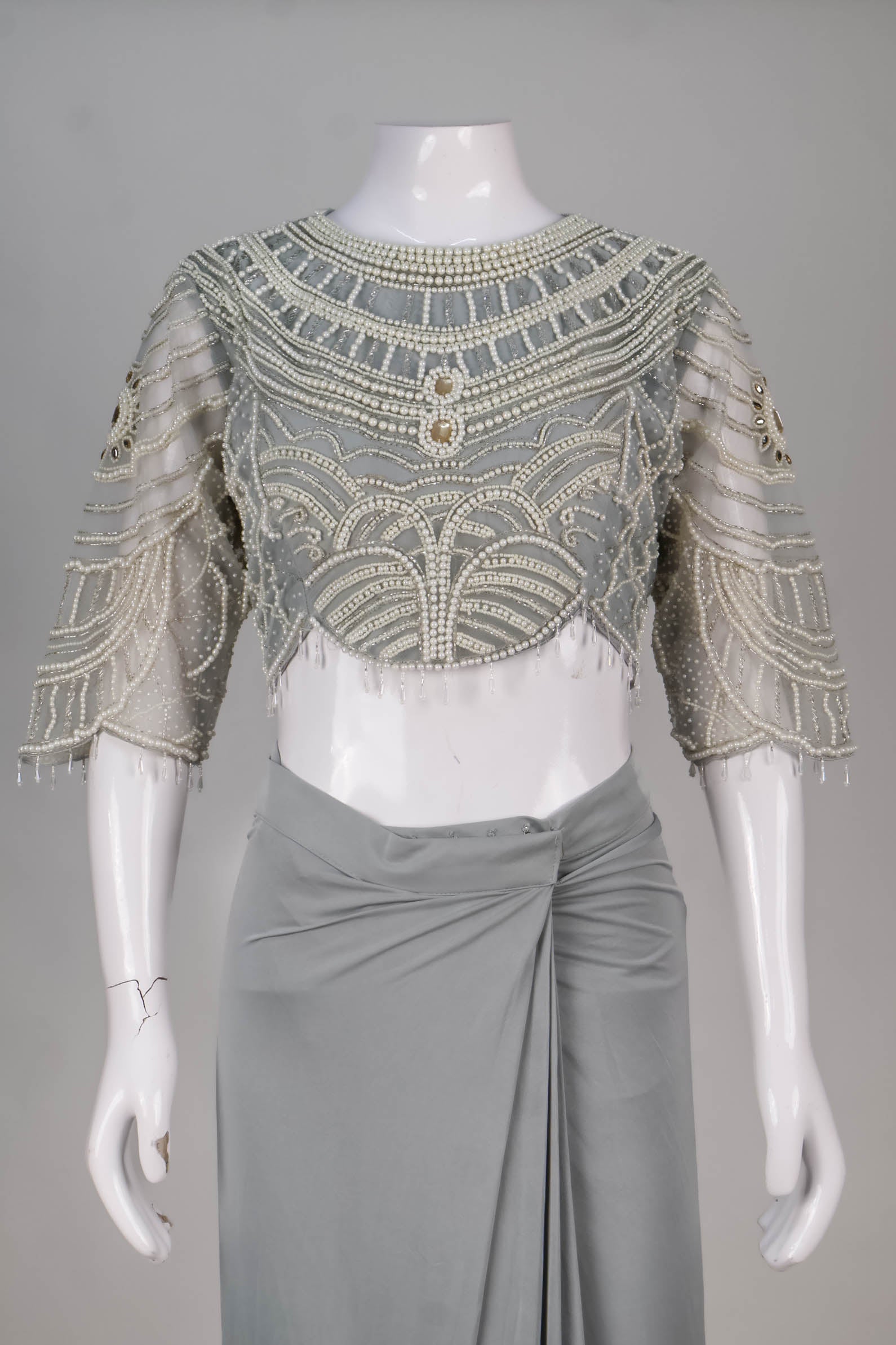 Grey Concept Saree with Pearlescent Statement Blouse