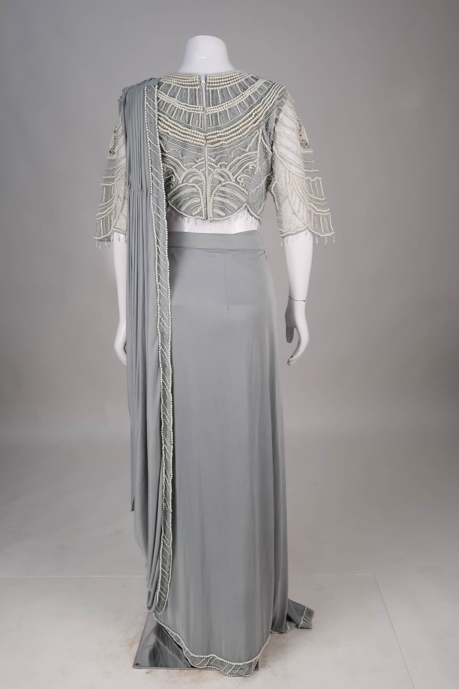 Grey Concept Saree with Pearlescent Statement Blouse