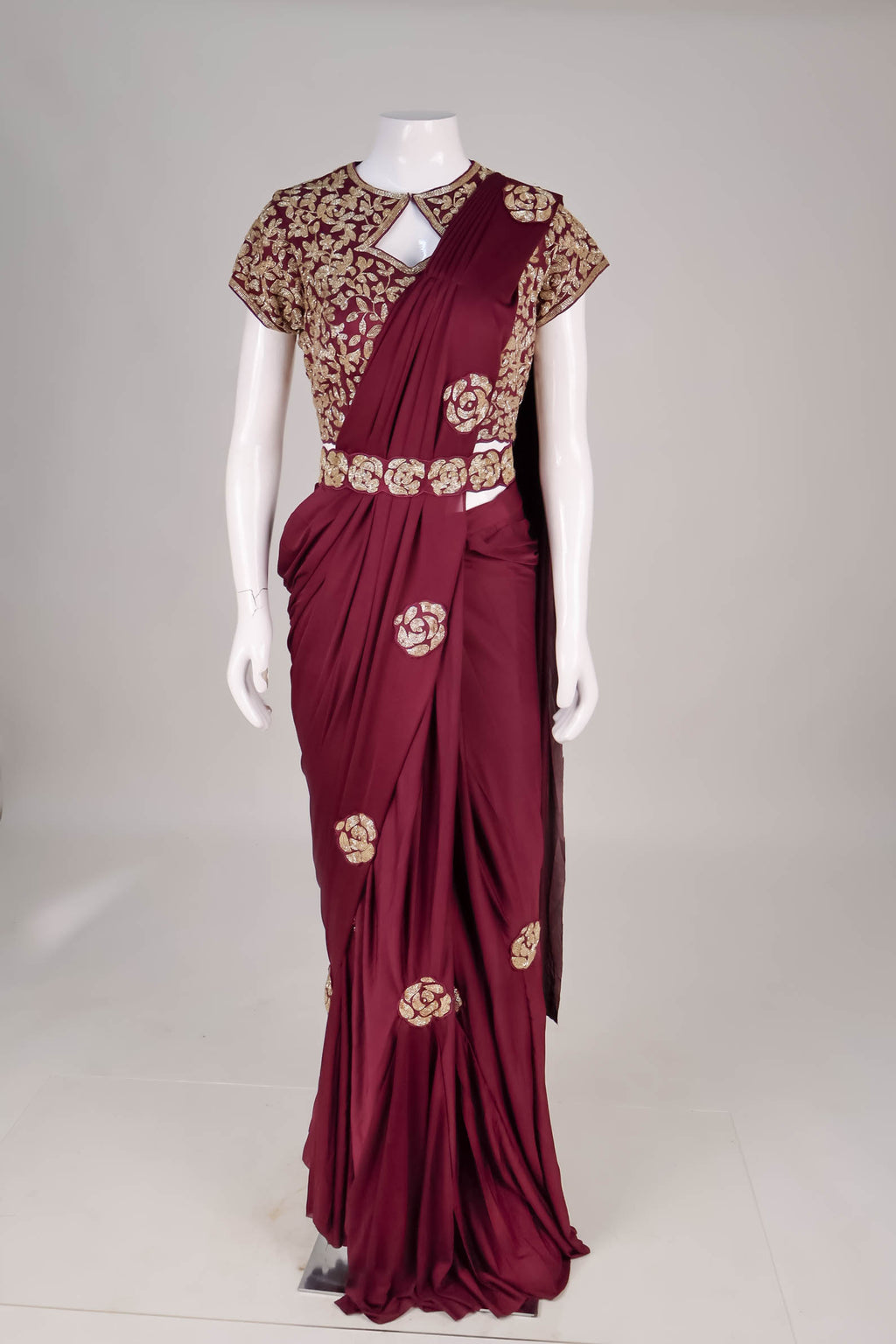 Wine Burgundy Saree