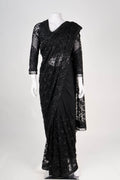 Midnight Black Embellished Net Saree
