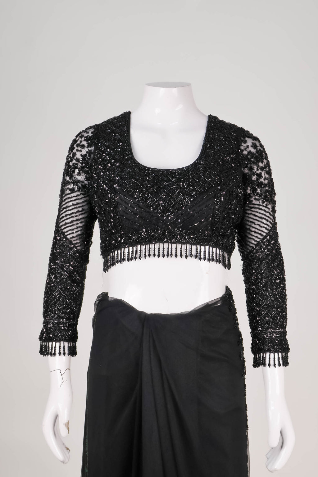 Midnight Black Embellished Net Saree