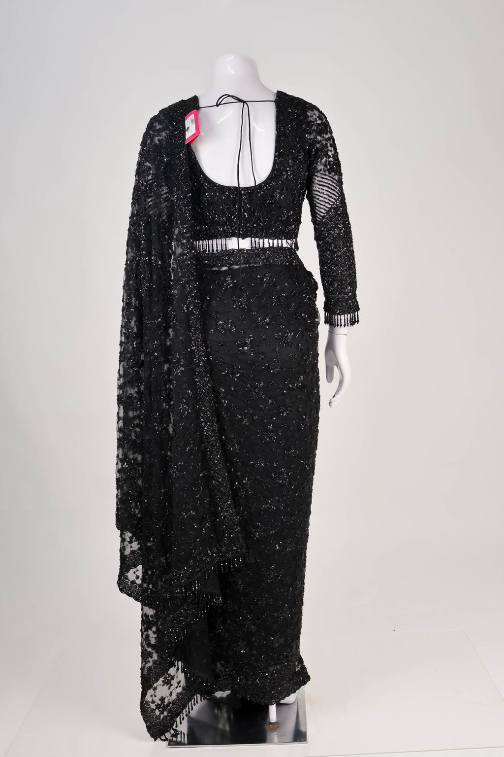Midnight Black Embellished Net Saree